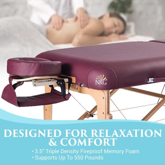 NRG NRG Vedalux Portable Massage Table Package Burgundy - Folding Massage Bed Lightweight Massage Table - Professional Massage Table Spa Bed, Face Cradle, Hanging Armrest, & Carrying Case