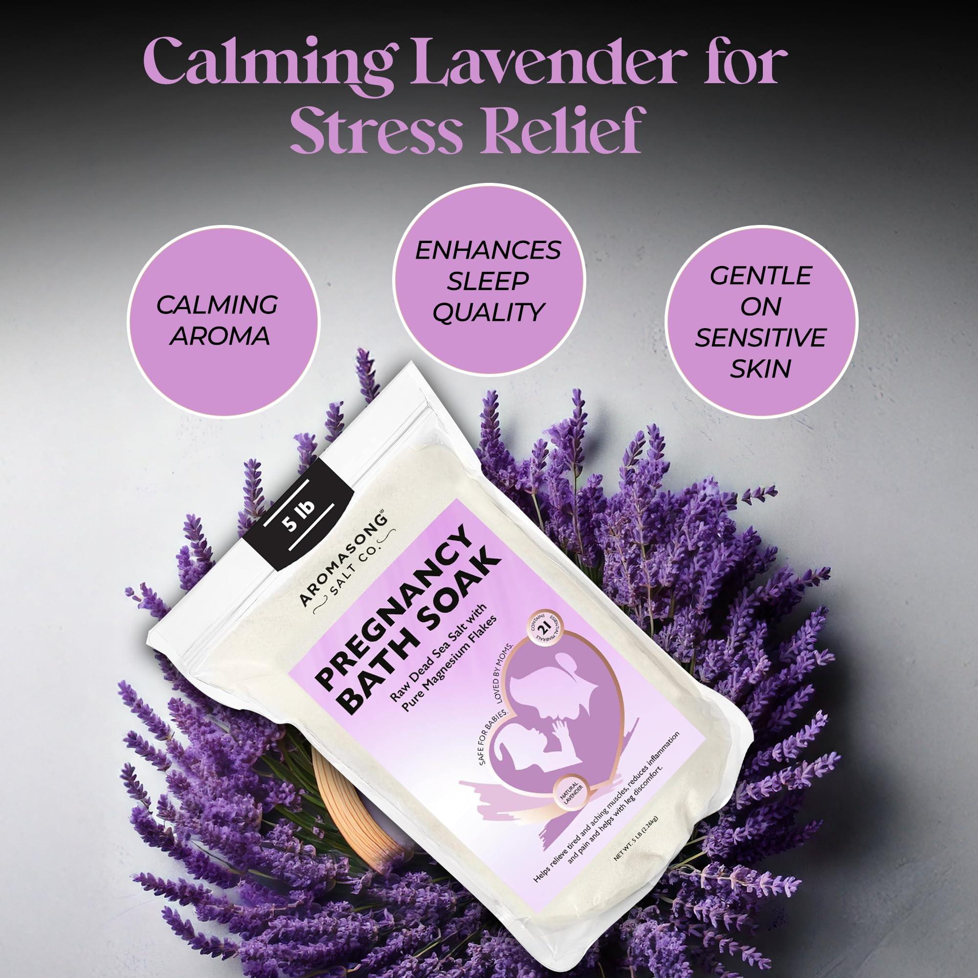 Aromasong Aromasong Dead Sea Pregnancy Bath Soak 5 LB - Natural Lavender with Pure Magnesium Flakes & Minerals - Used for Pregnancy & Postpartum Muscle Ache & Leg Discomfort - Better Absorbing Than Epsom Salt