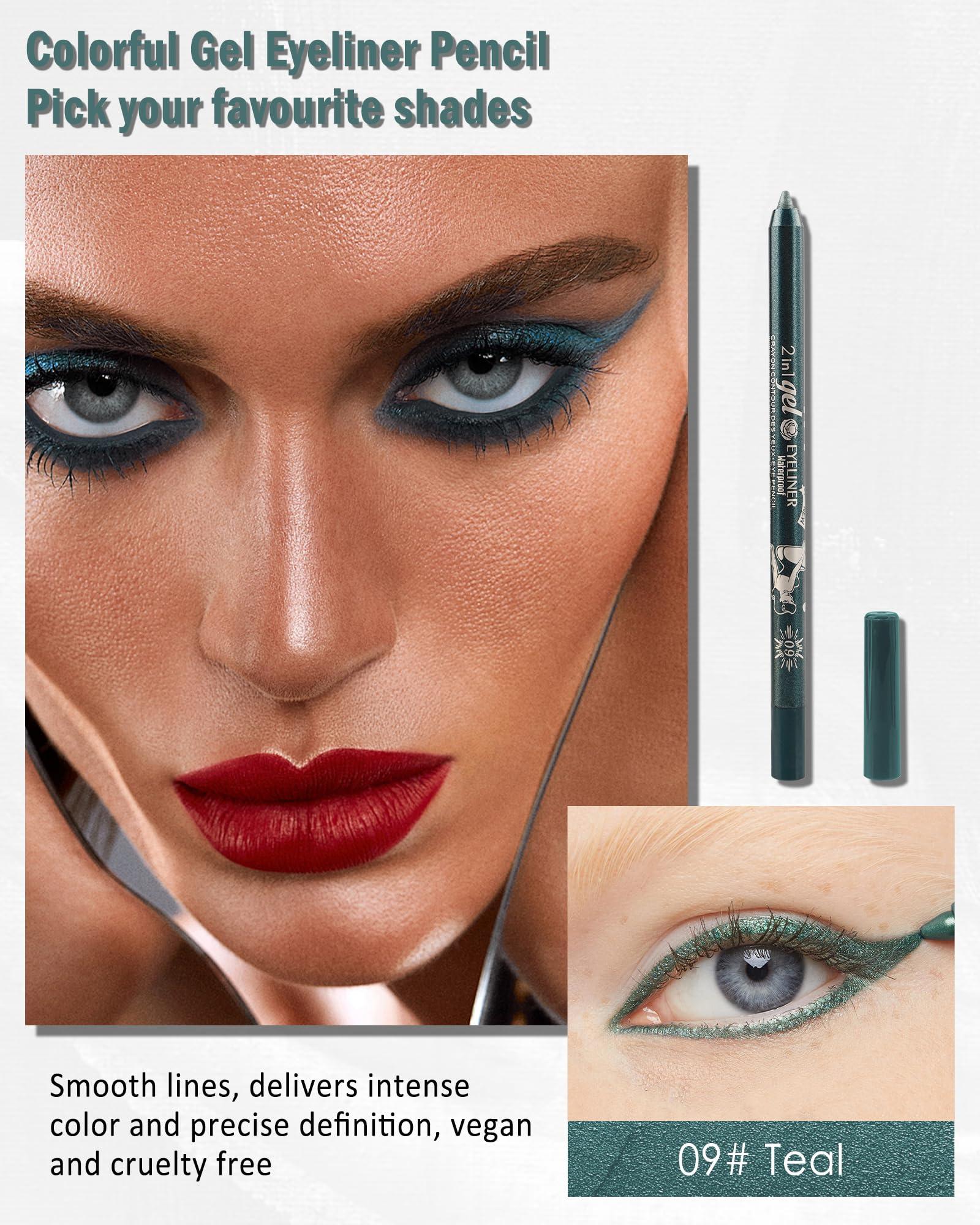 Lestpola Teal Eyeliner Pencil Gel, Multi-Use Cream Eyeliner Waterline Waterproof Smudge-Proof Long Lasting, Eye Liner Brightener Pencil with Sharpener, High Pigmented Cruelty Free Colored Delineador De Ojos-09