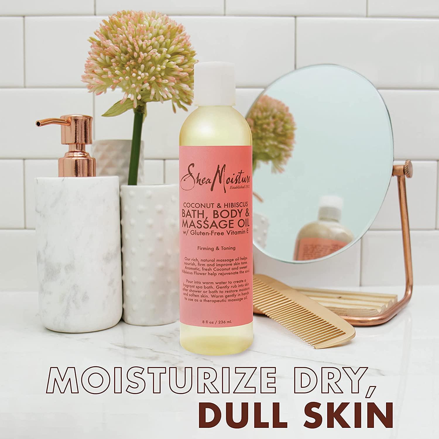 SheaMoisture Shea Moisture Body Oil with Coconut & Hibiscus for Bath and Shower, Coconut Massage Oil & Coconut Body Oil, Shea Moisture Body Oil with Hibiscus Flower Extracts (2 Pack, 8 Oz Ea)