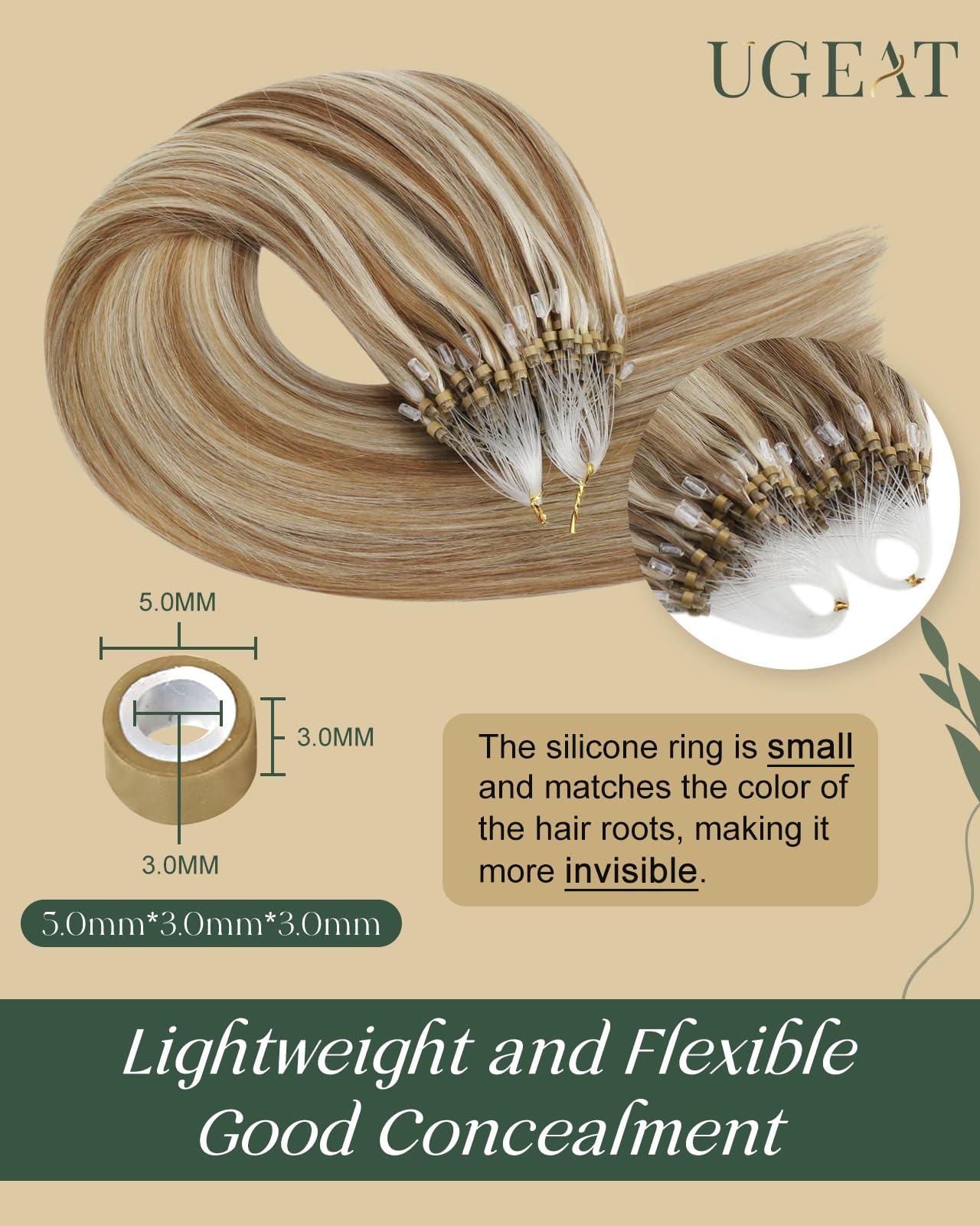 Ugeat Ugeat Micro Beads Hair Extensions Golden Brown Highlights Bleach Blonde Micro Loop Hair Extensions Bleach Blonde Micro Rings Hair Extensions Straight Human Cold Fusion Hair Extensions 50s 50g 24 Inch