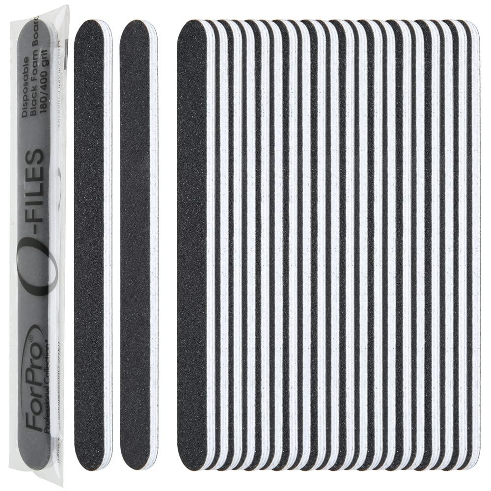 ForPro Professional Collection ForPro Professional Collection O-Files Foam Board, Double-Sided Manicure Nail File, 100/180 Grit, Individually-Wrapped, 6 L x .75 W, Black, 100-Count