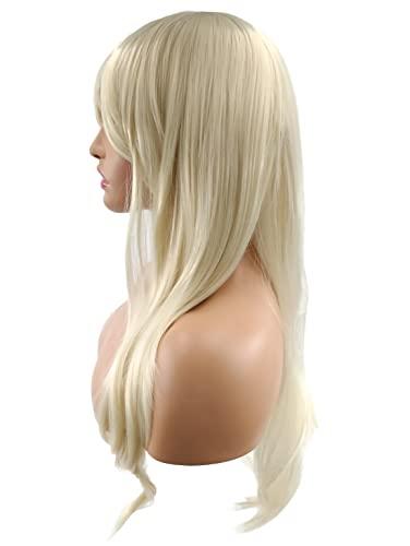 PORT&LOTUS PORT&LOTUS Blonde Wig Long Curly Cosplay Wig With Bangs (Side Part) Wigs for Women Synthetic Body Wave Wigs for White Women with Wig Cap Custume Party Wigs for Black Women 26 inch