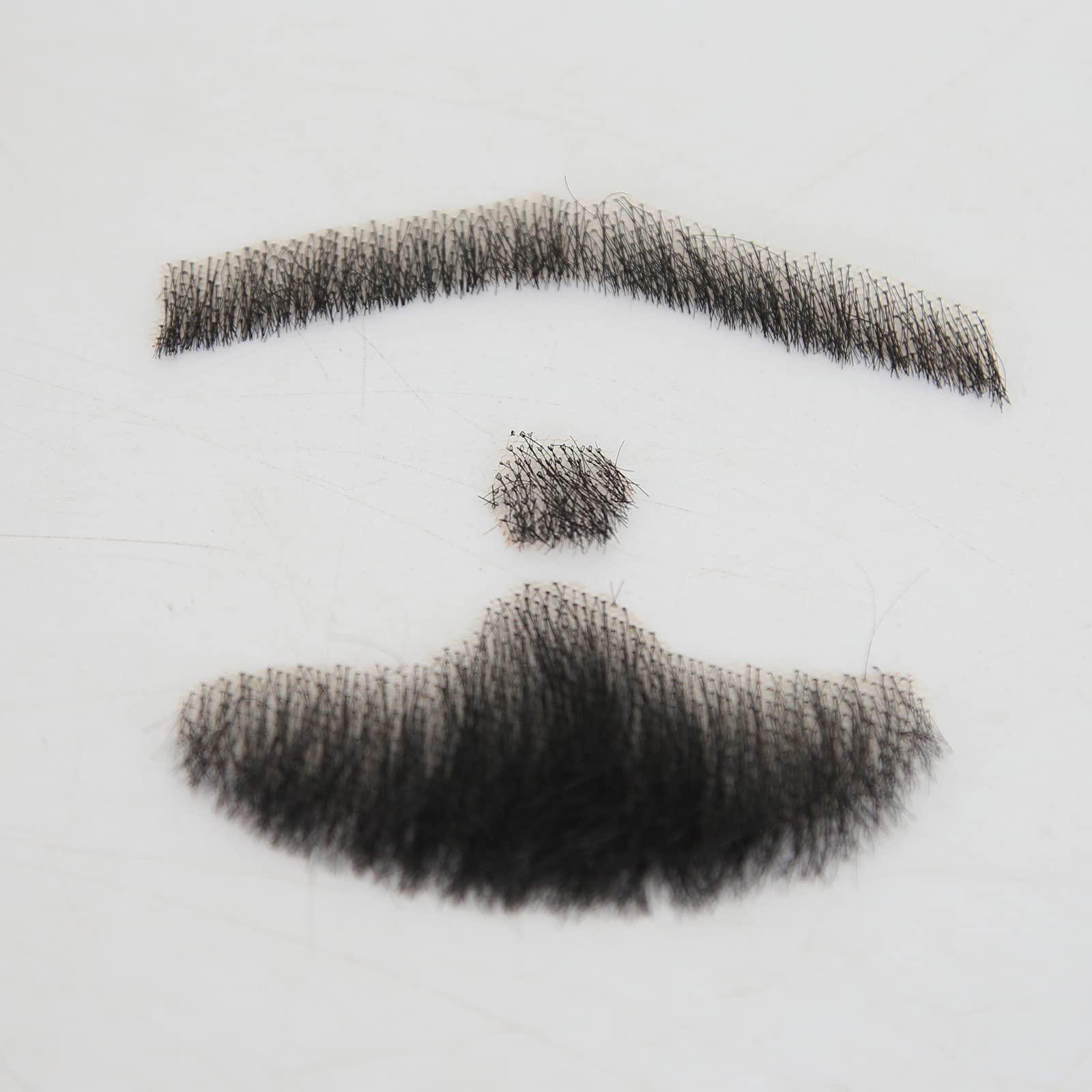 zigzag hair zigzag hair Face Beard Extension Human Hair Mustache Black Costume Fake Beard for Adults Men Realistic Makeup Lace Invisible False Beards (Black, Beard 4)