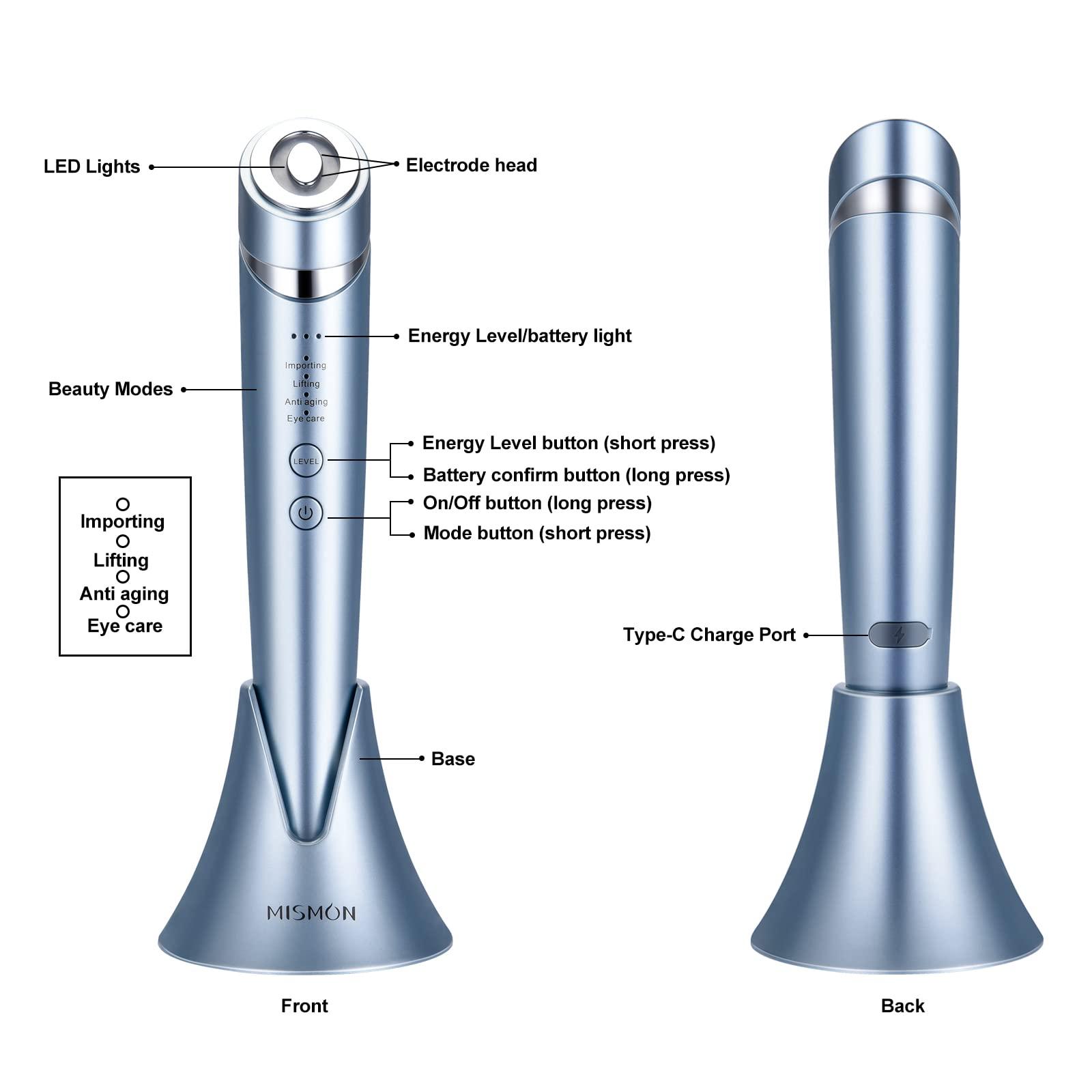 MiSMON MiSMON High Frequency Facial Machines, 4 in 1 Facial Massager Micro-Current Light Therapy Device for Face