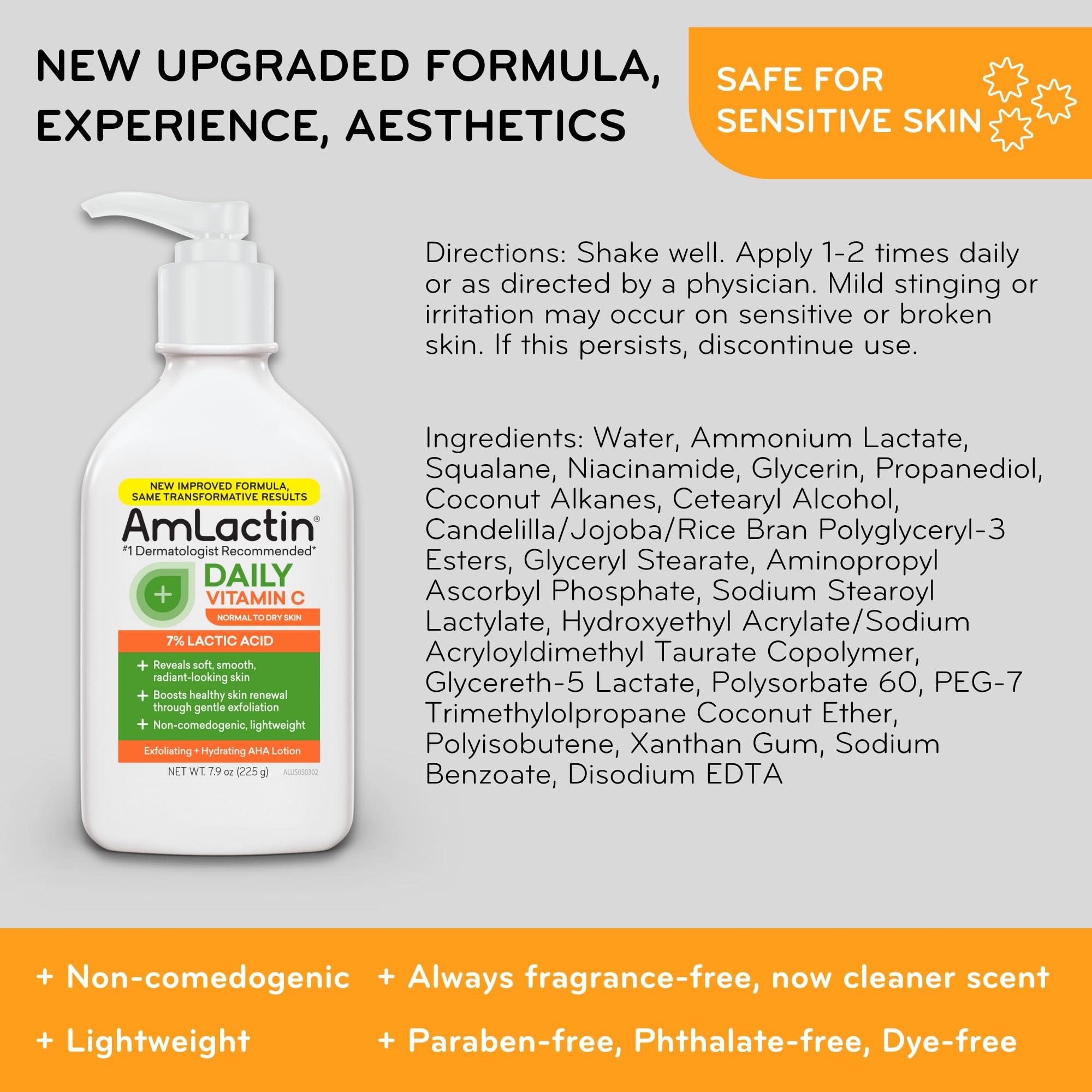 AmLactin AmLactin Daily Vitamin C Lotion - 7.9 oz Body Lotion with 7% Lactic Acid - Skin-Brightening Exfoliator and Moisturizer for Dry Skin