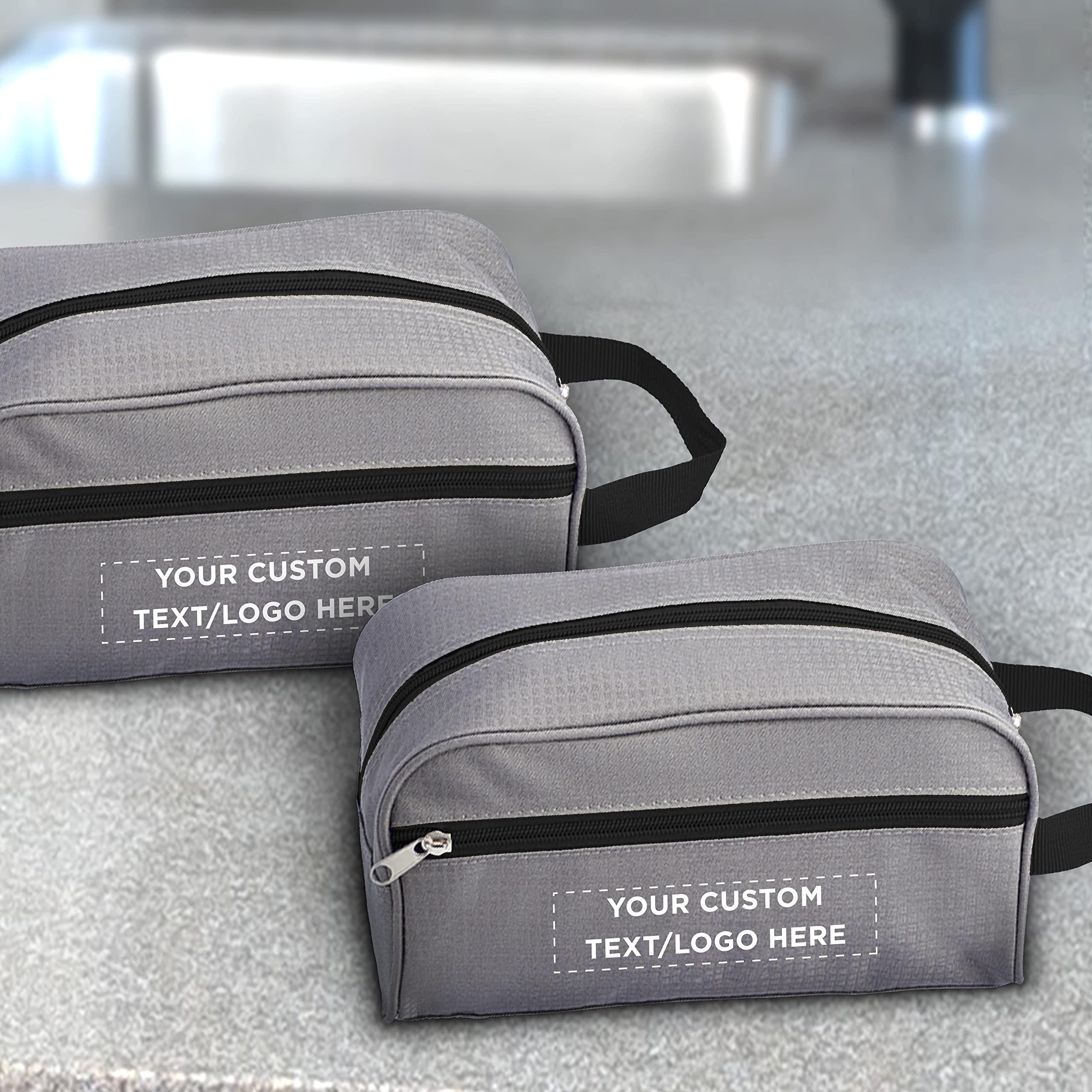 DISCOUNT PROMOS DISCOUNT PROMOS Custom Travel Two Tone Toiletry Bags with Handle Set of 12, Personalized Bulk Pack - Versatile, Bring Everywhere You Go, Perfect for Travelling or Even at Home - Gryblk - 10\"X5\"X5.5\"