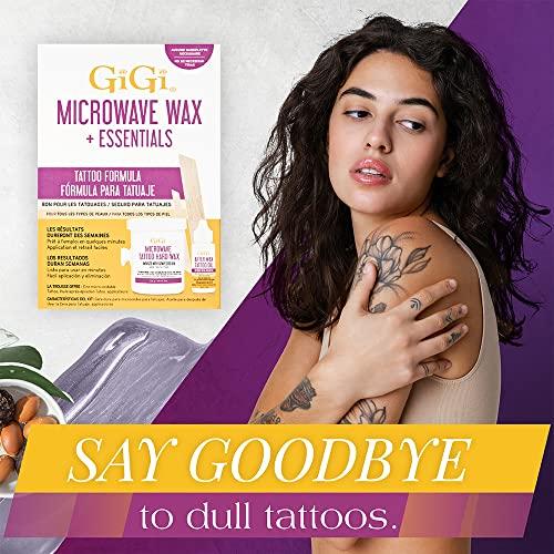 GiGi GiGi Microwave Tattoo Hard Wax Kit - Hair Removal Wax for Sensitive Skin & Tattoos, Includes After Wax Oil & Applicators, 8 oz