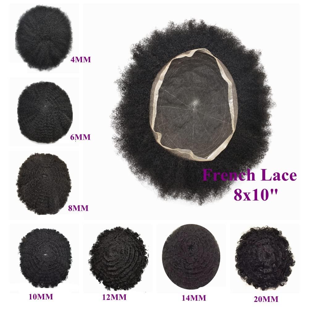 JUST HAIR Afro Hair Units for Black Mens Toupee Hairpieces African American Man Weave Units Curly Hair Repalcement System 4MM Afro Wavy, Jet Black #1