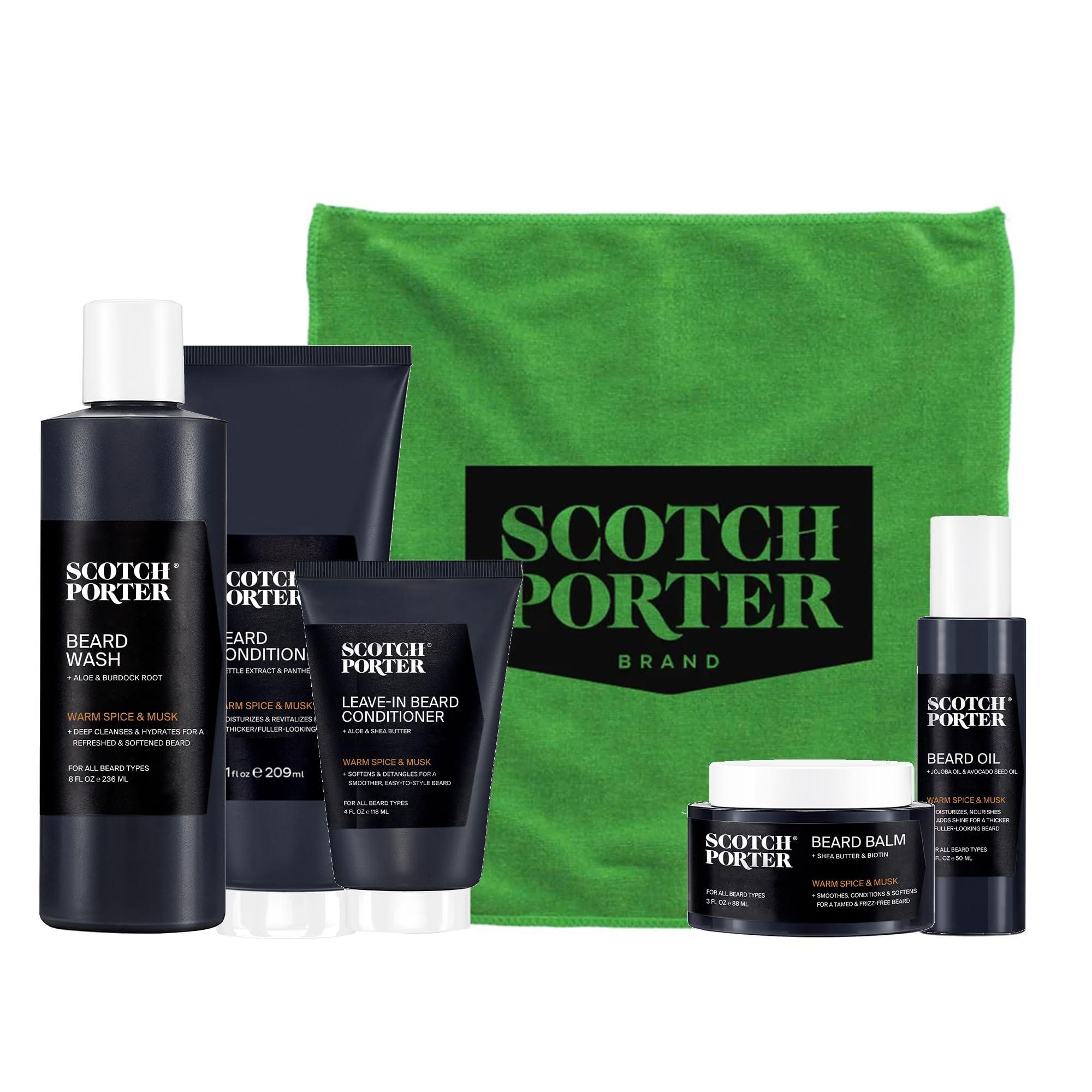 Scotch Porter Scotch Porter Get Bearded Collection  Cleanse, Moisturize, Soothe & Style while Encouraging Growth for a Fuller/Healthier-Looking Beard  Includes Wash, 2 Conditioners, Oil, Balm & Towel