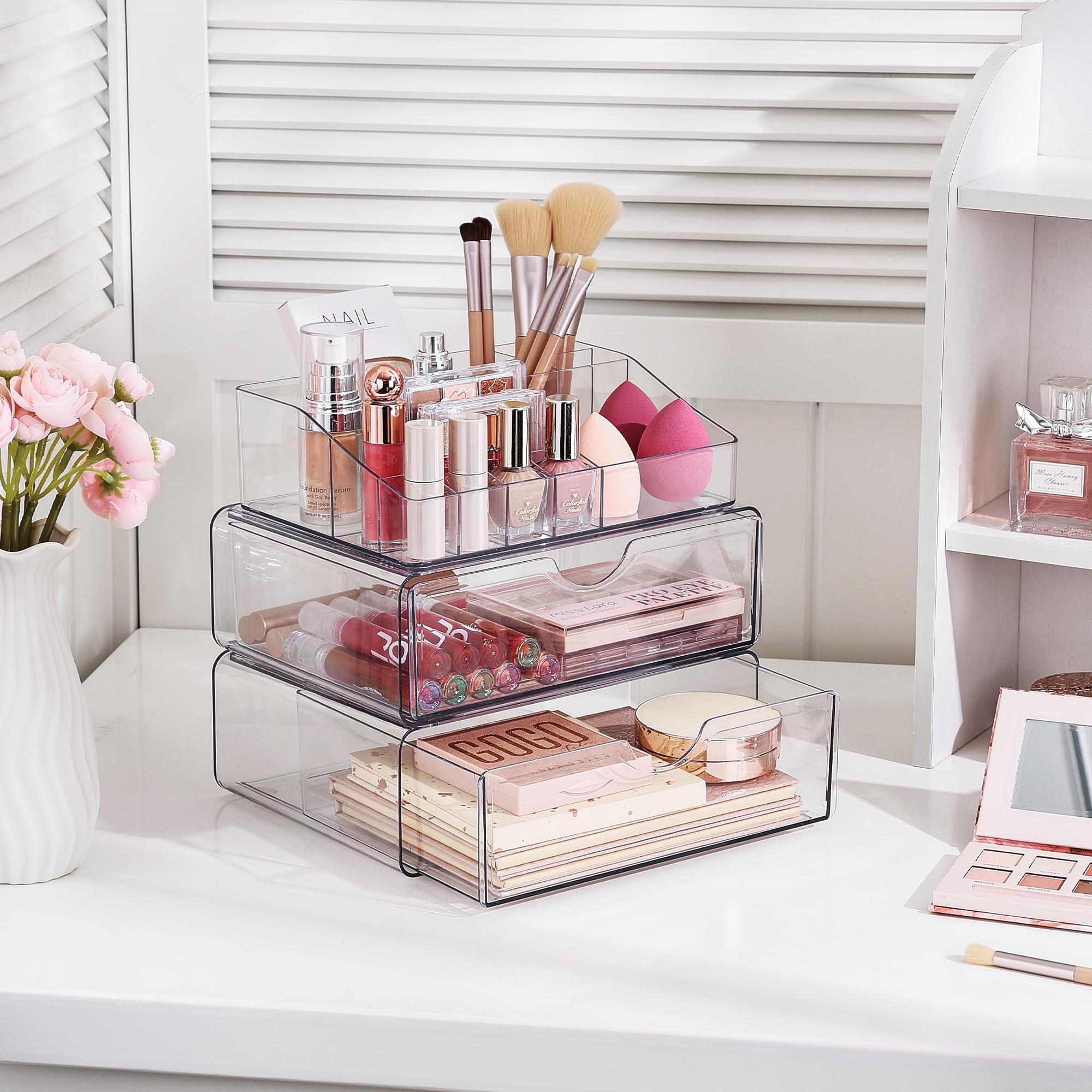Vtopmart Vtopmart 3 Tier Clear Makeup Organizer with Drawer, Cosmetic Storage for Dresser Countertop and Bathroom Vanity, Beauty Holder for Lipstick Brush Skincare