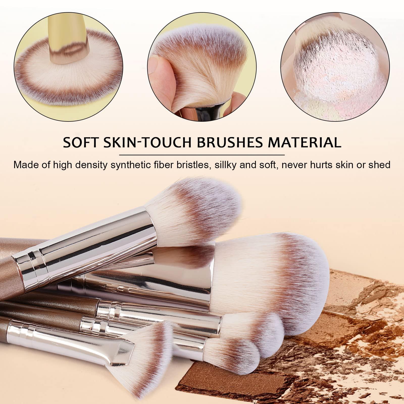 MAANGE MAANGE Small Makeup Bag for Purse and 20 Pcs Makeup Brushes Set with Gift BoxBlue+Champagne)