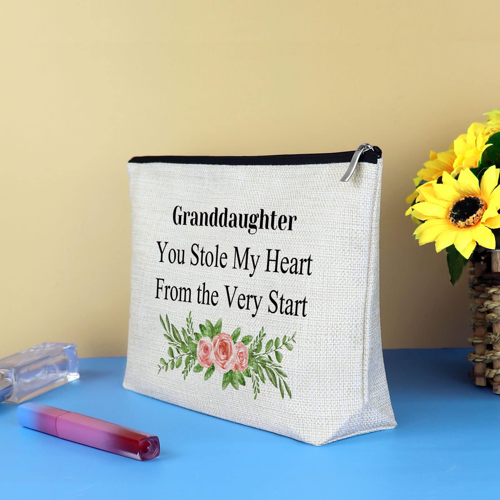 Mikela Granddaughter Gifts from Grandma Grandpa Cosmetic Bag Granddaughter Birthday Gifts Makeup Bag Christmas Graduation Gift for Granddaughter Travel Toiletry Bag Bridal Shower Gift Make Up Pouch