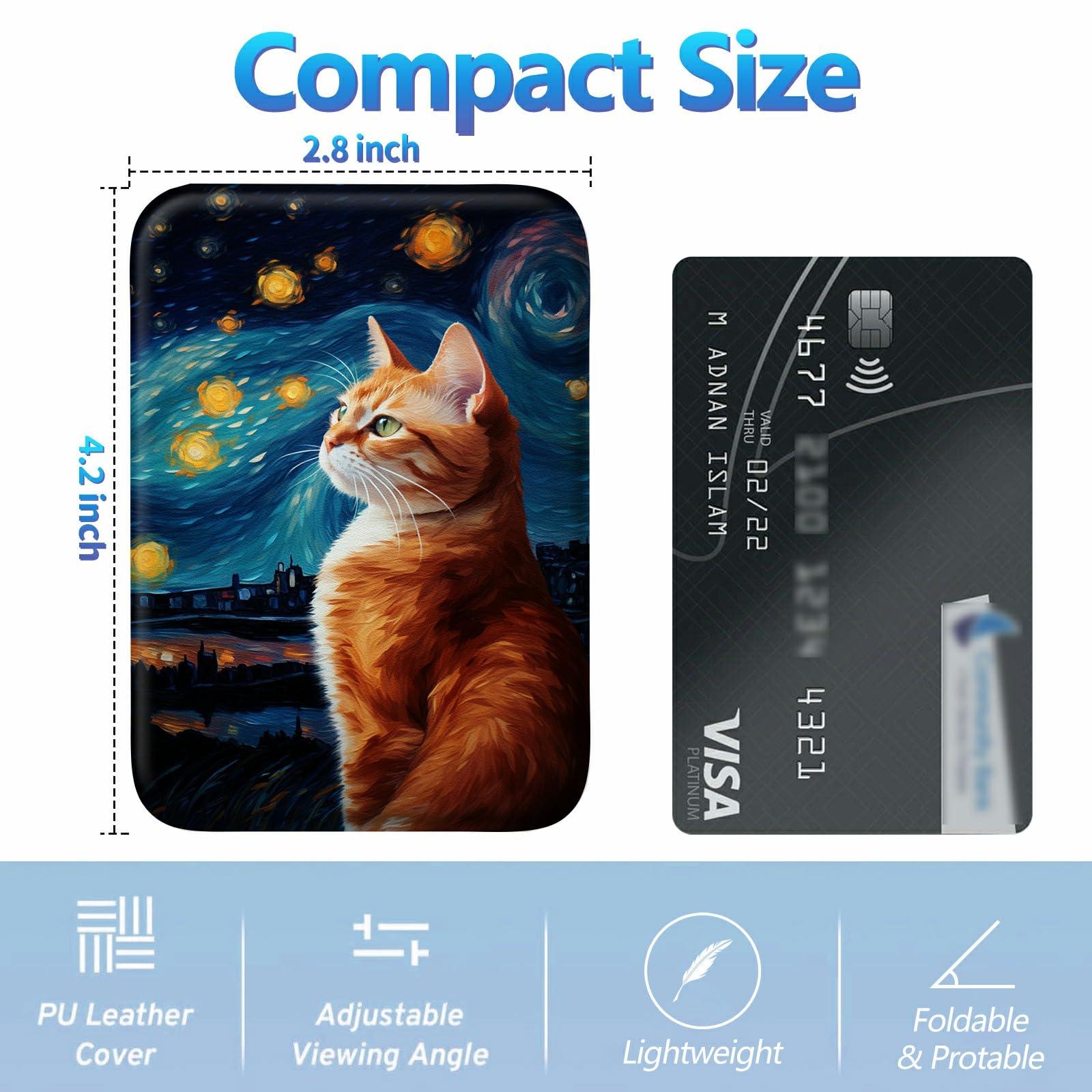 BREIDMKFM BREIDMKFM Folding Mirror Portable Mirror, PU Leather Mirror with Adjustable Stand Cute Compact Mirror for Women & Girls Pocket Makeup Mirror for Travel (4.2W2.8L), Cat Starry Sky