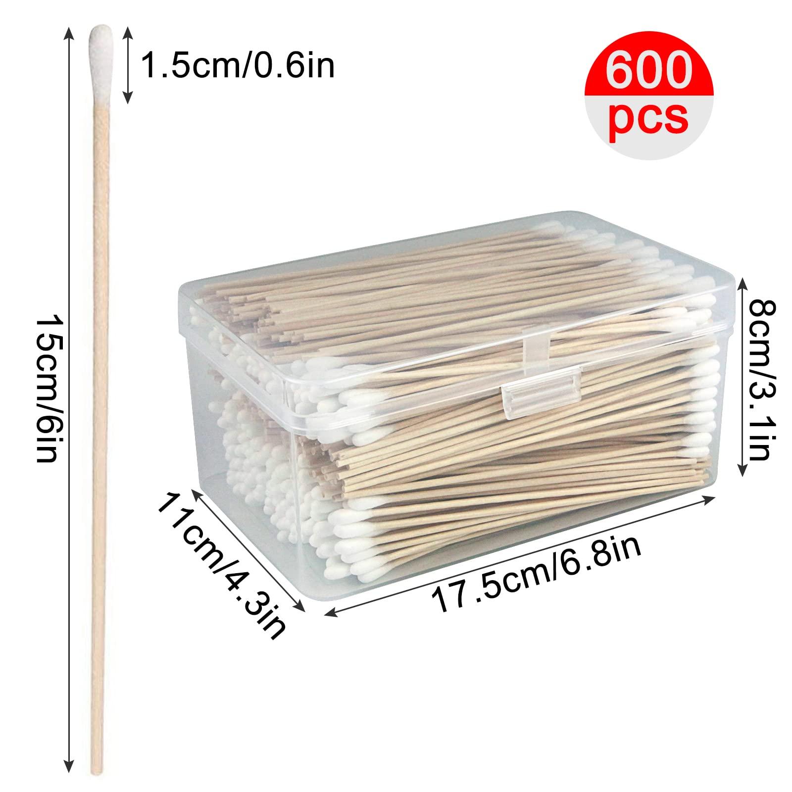 Garrelett 1200 PCS 6 Inches Long Cotton Swabs with Storage Case, Include 600 PCS Round & 600 PCS Pointed