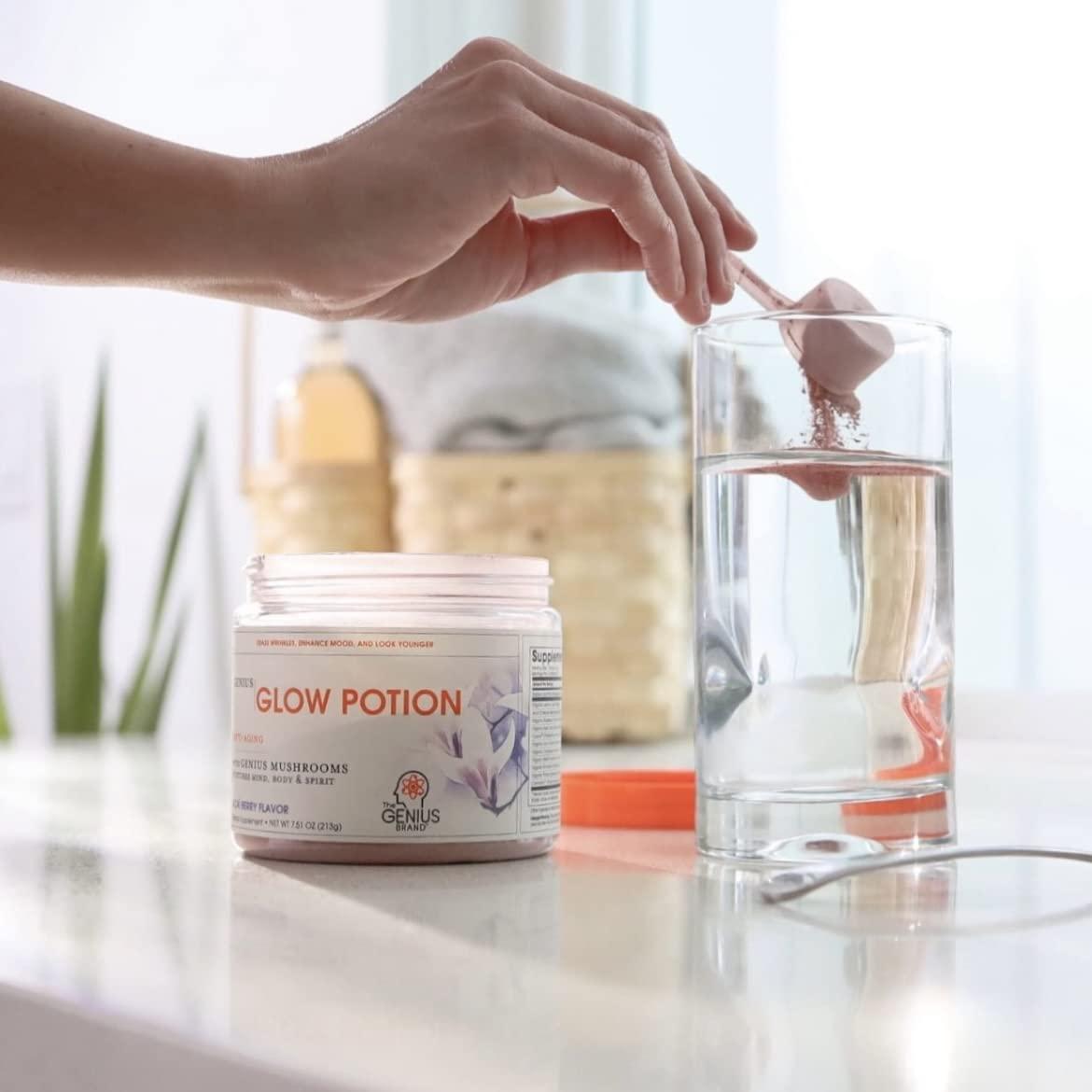 The Genius Brand The Genius Brand Glow Potion, Anti-Aging Supplement, Acai Berry Powder - Supplements for Glowing Skin with Genius Mushrooms - All-in-One Wrinkle, Fine Line, Dark Spot Remover & Boosts Skin Repair