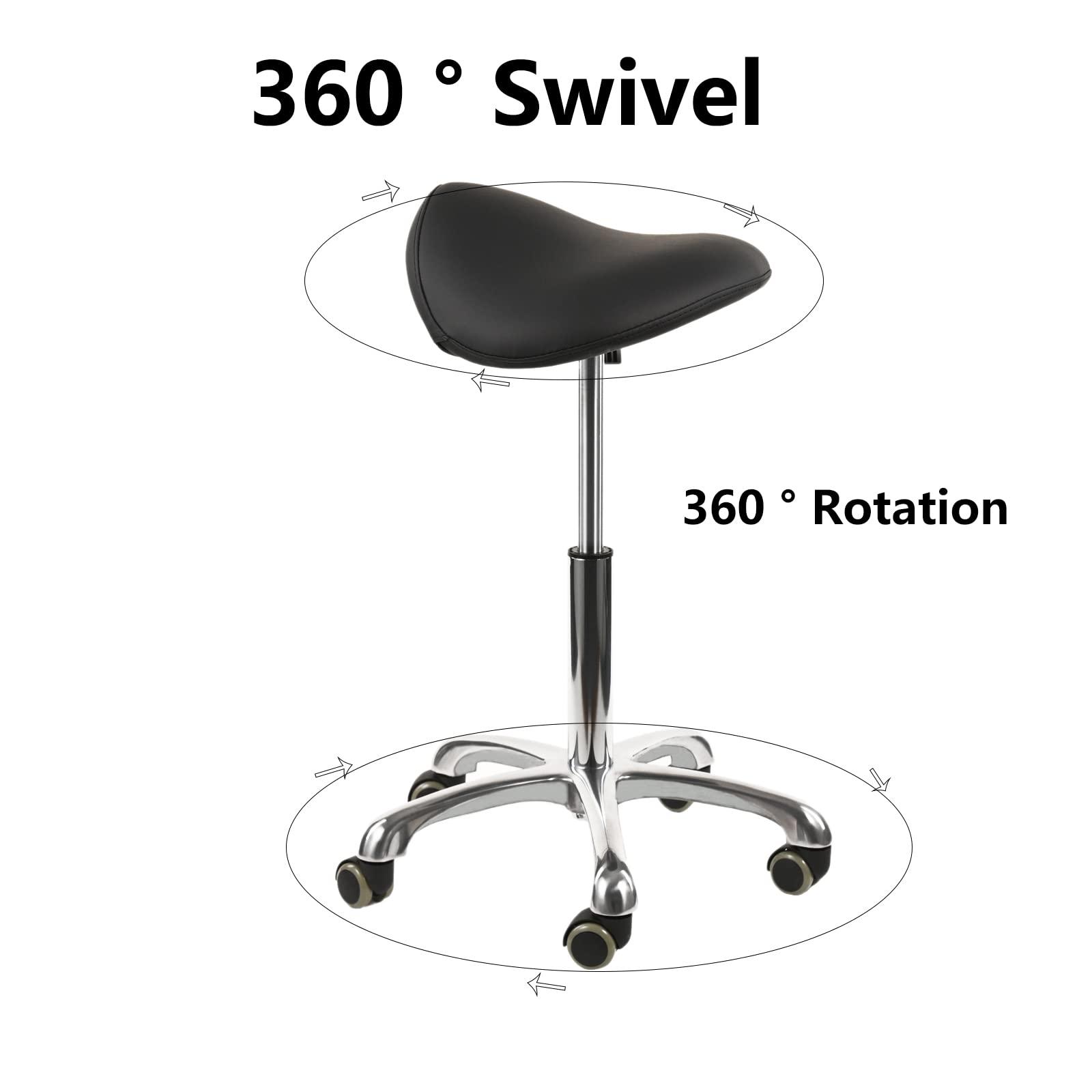 FOHGFNT FOHGFNT Saddle Seat Stool Rolling Chair Drafting Hydraulic Swivel Adjustable Ergonomic Style with Foot Rest Wheels for Home Office Dental Clinic Spa Salon Kitchen Bar Use,Black