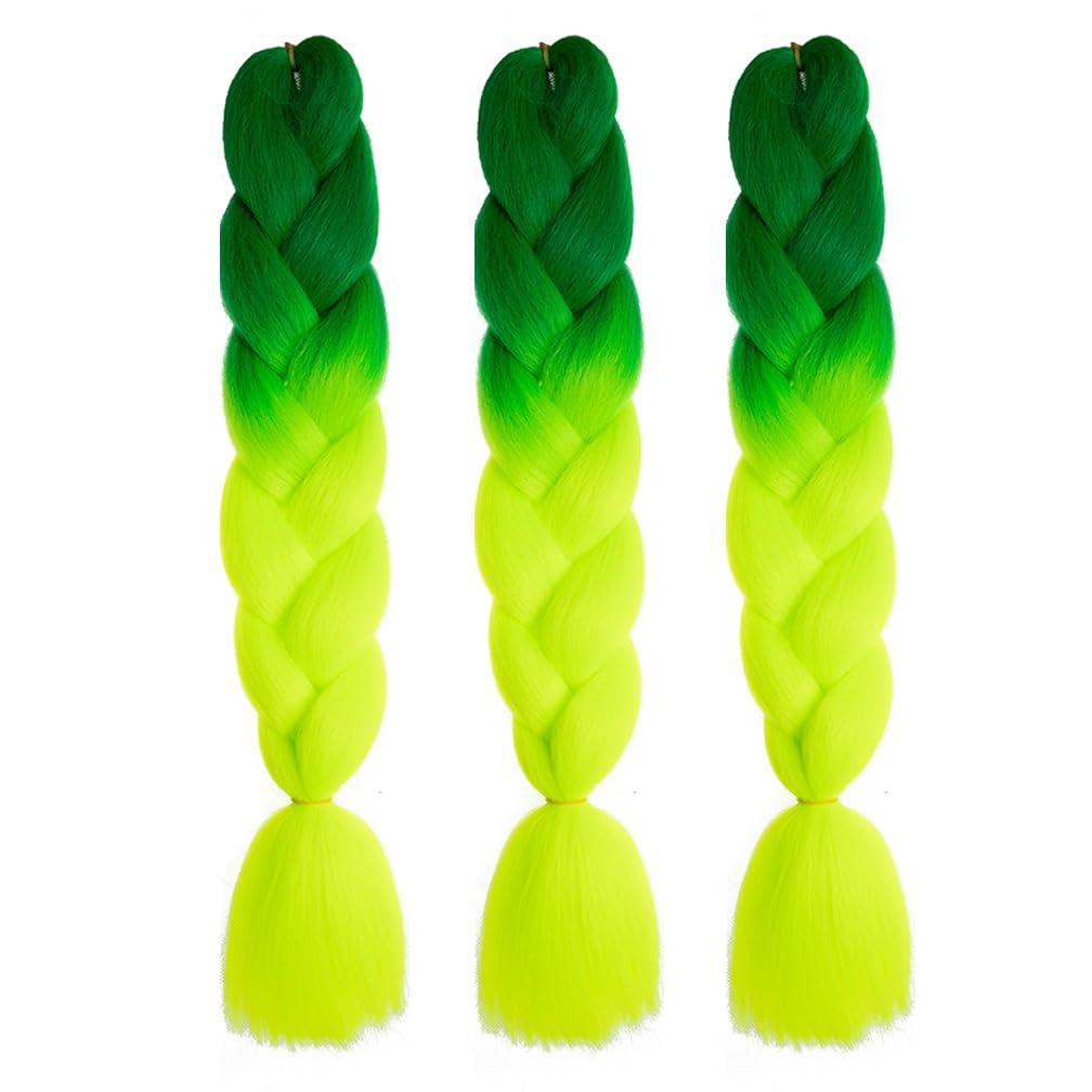 BALINGHAIR Braiding Hair Ombre Green to Yellow Green Braid Hair Extensions Hot Water Setting High Temperature Synthetic Fiber 24 Inches(B43-3Pack)