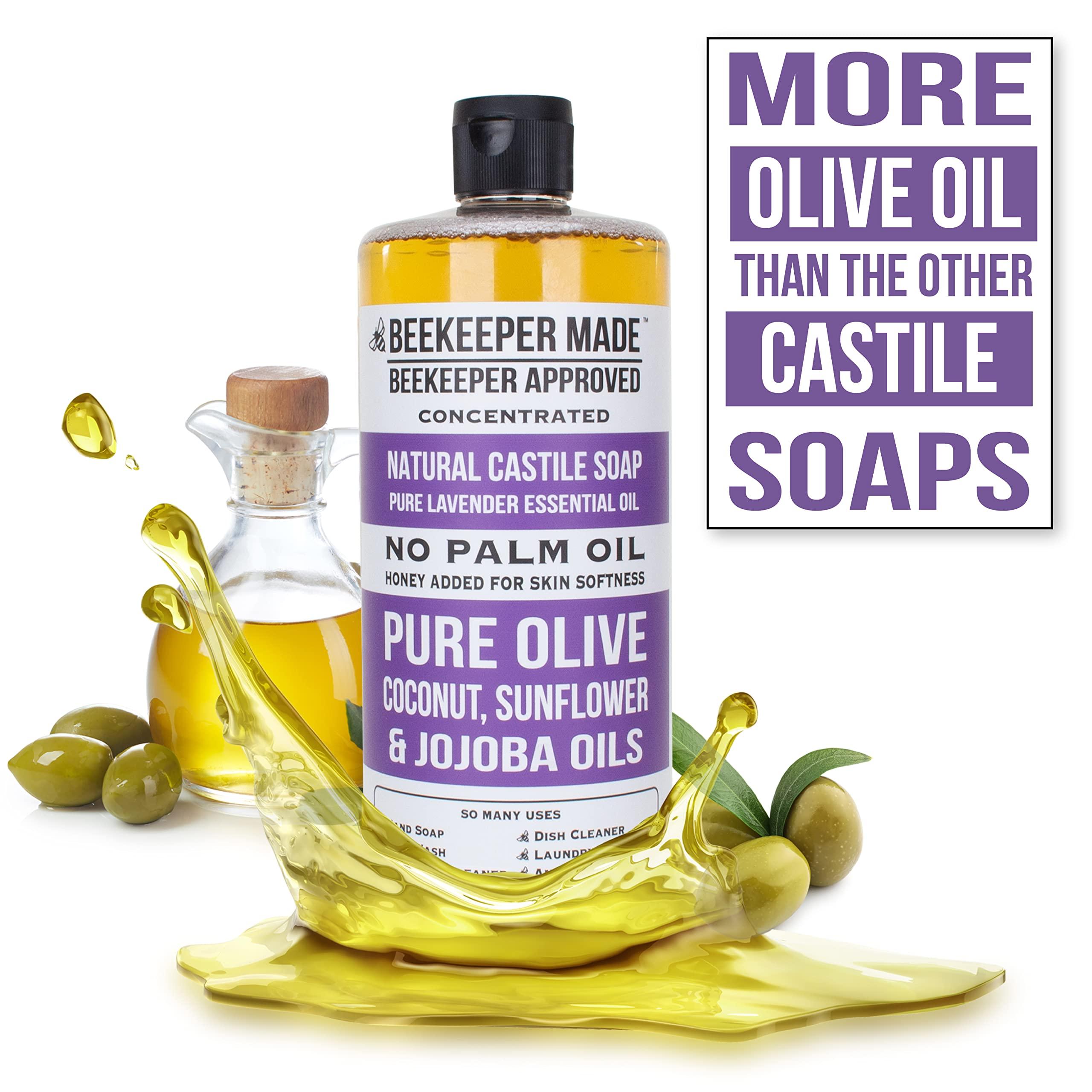Beessential Beekeeper Made Natural Castile Soap, 32 fl oz | No Palm Oil, 8 Ingredients, Pure Olive, Coconut, & Sunflower Oils, GMO Free, For Sensitive Skin, Made in the USA (Lavender)