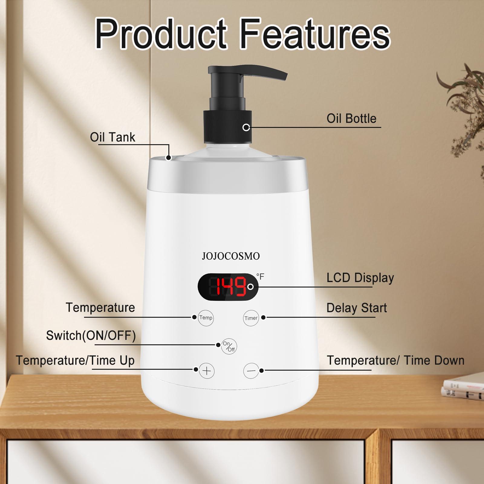 JOJOCOSMO JOJOCOSMO Massage Oil Warmer Bottle Professional Massage Lotion Heater for SPA, Automatic Warmer Heated Oil Lotion Cream for Salon, Home, with Two Oil Bottle Dispenser (White)