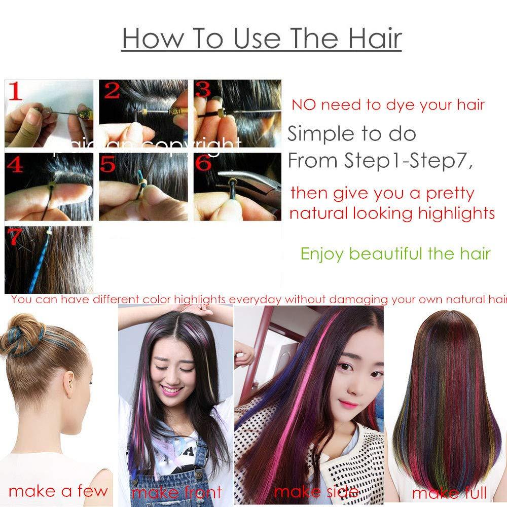 Vieuinaux Vieuinaux 50 Strands/lot Colored I Tip Human Hair Extension For Womens Girls Kids Gift Rainbow Highlights Hair Extensions With Micro Beads And Pulling Needle (12INCH/30cm, Blue)