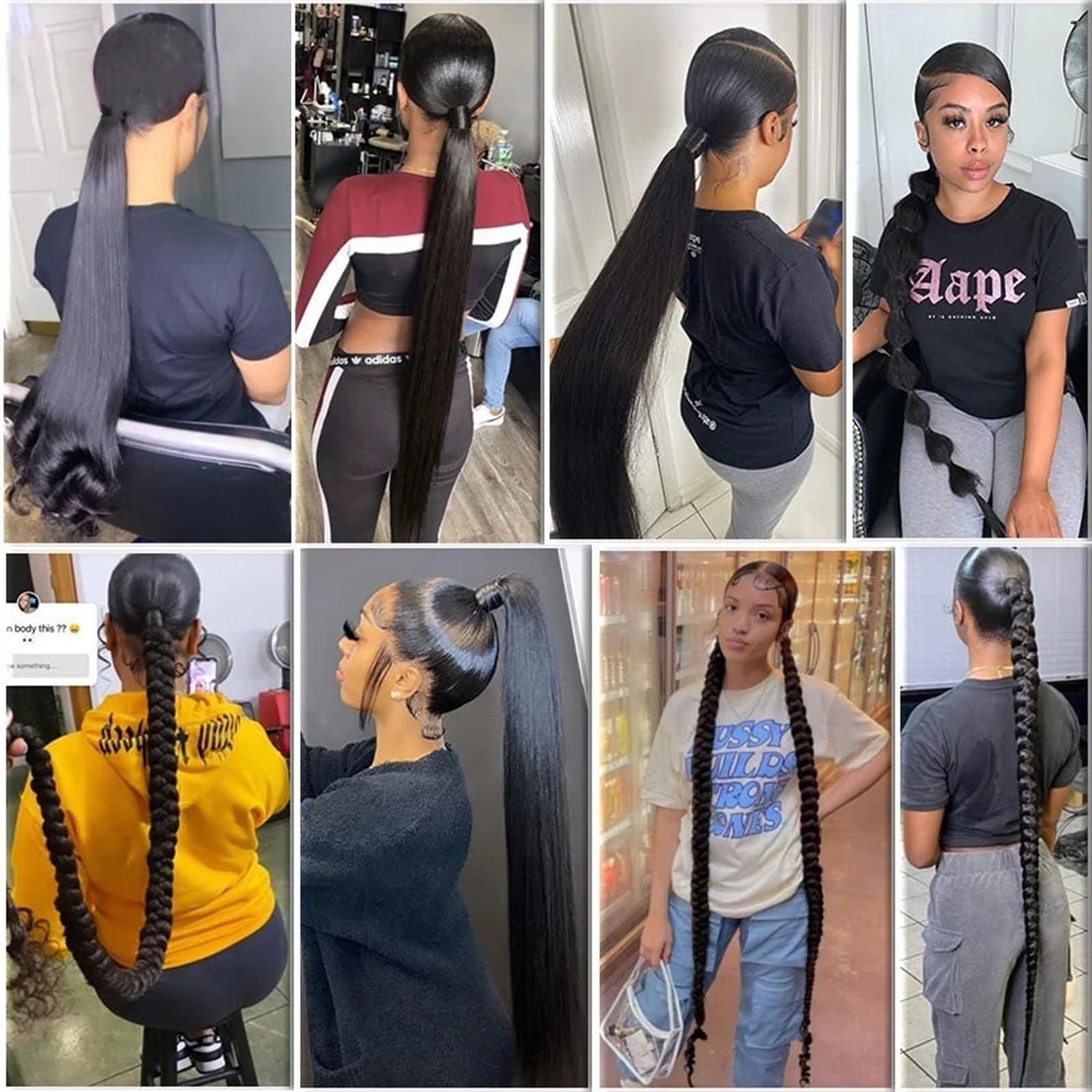 WAOCEO Ponytail Hair Extensions Long Straight Ponytail for Women Human Hair Wrap Around Ponytail Extensions 8-32\" Natural Color Malaysian Remy Hair Clip In Ponytail Hairpieces Pony Tails Extensions Human Hai