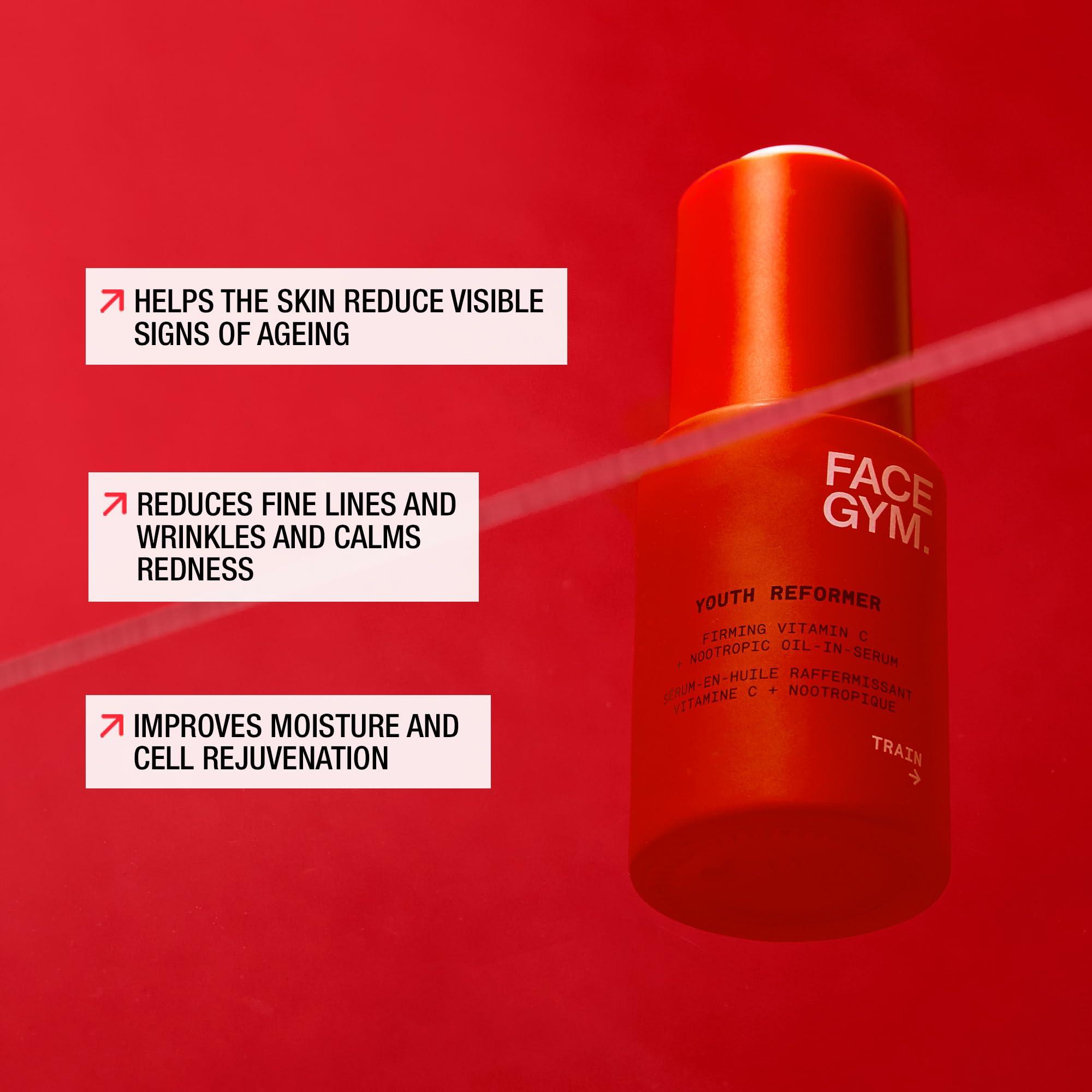 FACEGYM FACEGYM Firming Vitamin C Oil + Nootropic Oil-In-Skin Serum, FACE GYM Youth Reformer Serum 1.01 Fl Oz, Redensifying, Skin Brightening Face Serum for Glowing Skin, Reduces Acne, Dark Spots