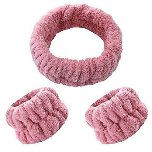 YIYEI YIYEI Face Wash Headbands Wristbands, Spa Headband for Washing Face with Matching Wristbands,Headbands Wrist Towels for Girls Washing Face Makeup Skincare Prevent Water Running Down (Pink)