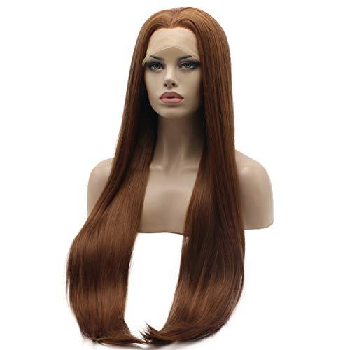 Lushy Lushy Lace Front Synthetic Straight Super Long 28inch Medium Auburn Wig Silk Soft Stylish Wig