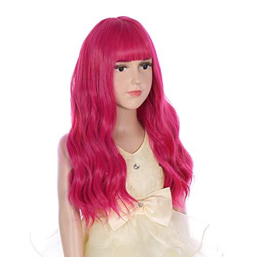 DUDUWIG DUDUWIG 20inch Long Curly Hot Pink Wig with Bangs Hallween Party Wigs for Kid Girs (Hot Pink)