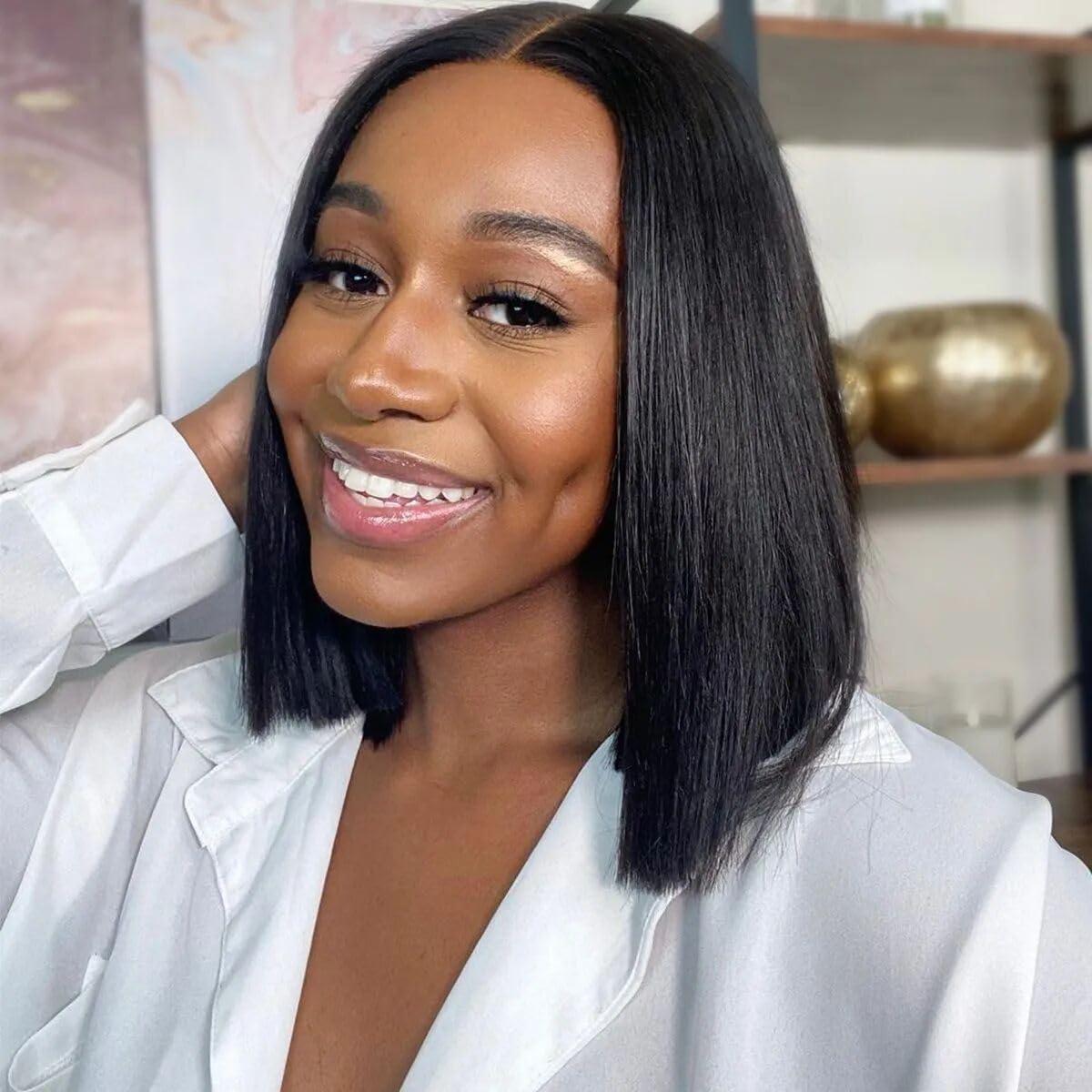 Tinashe Tinashe Wear and Go Glueless Bob Wigs Human Hair 5x6 HD Lace Closure Wigs Pre Plucked Bob Straight Lace Front Wigs Human Hair Short Bob Wigs for Black Women (Black Straight Bob Wig, 10inch)