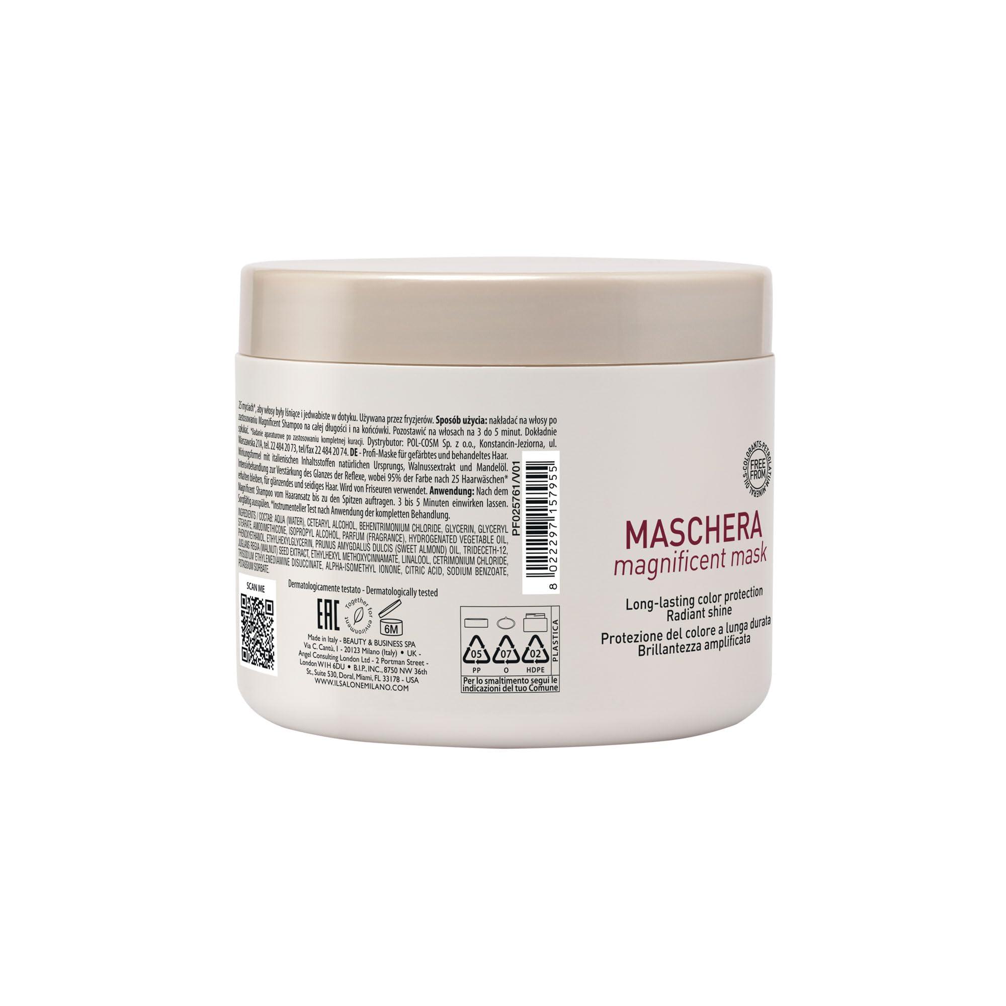 Il Salone Milano The Legendary Collection Alfaparf Il Salone Milano Professional Magnificent Mask - Moisturizing Hair Mask for Color Treated Hair - Provides Lasting Color Protection + Shine - Vegan, Salon-Quality Hair Care (16.9 oz / 500 ml)