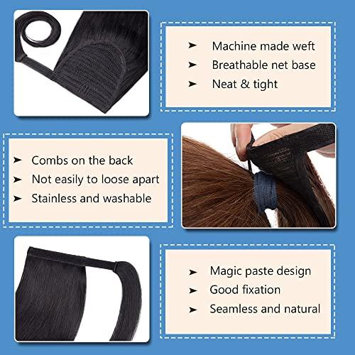 Hairro Hairro Ponytail Extension Human Hair Black Pony Tail Extensions Real Hair Wrap Around Ponytails Clip On Ponytail Hairpieces Remy Hair Piece Clip In Ponytail For Women 14inch 80g #01 Dark Black