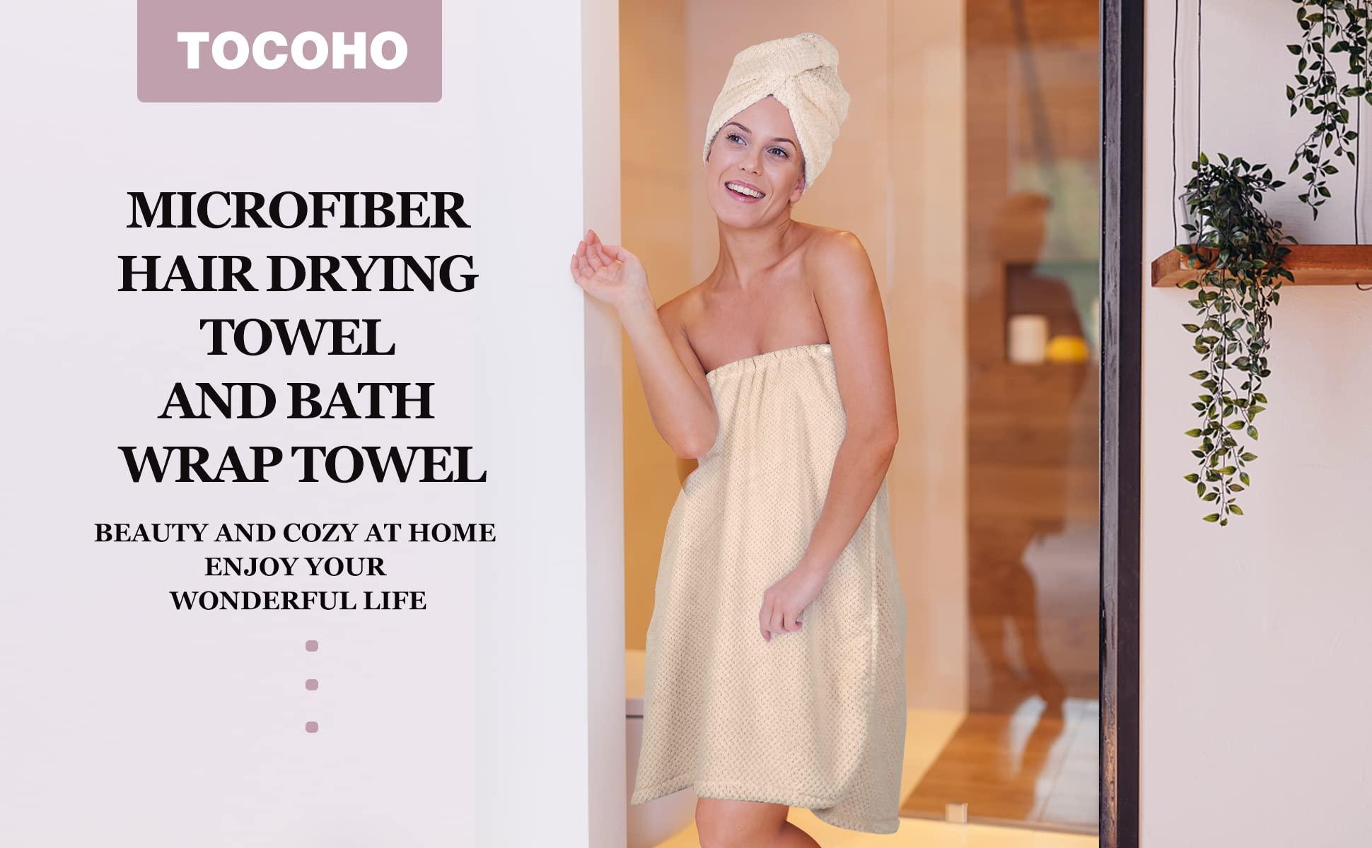 TOCOHO TOCOHO Women Microfiber Bath Wrap Towel and Hair Drying Towel - Adjustable Soft Body Wraps Dress with Hair Towel, Super Absorbent to Quick Drying Hair and Body (Khaki)
