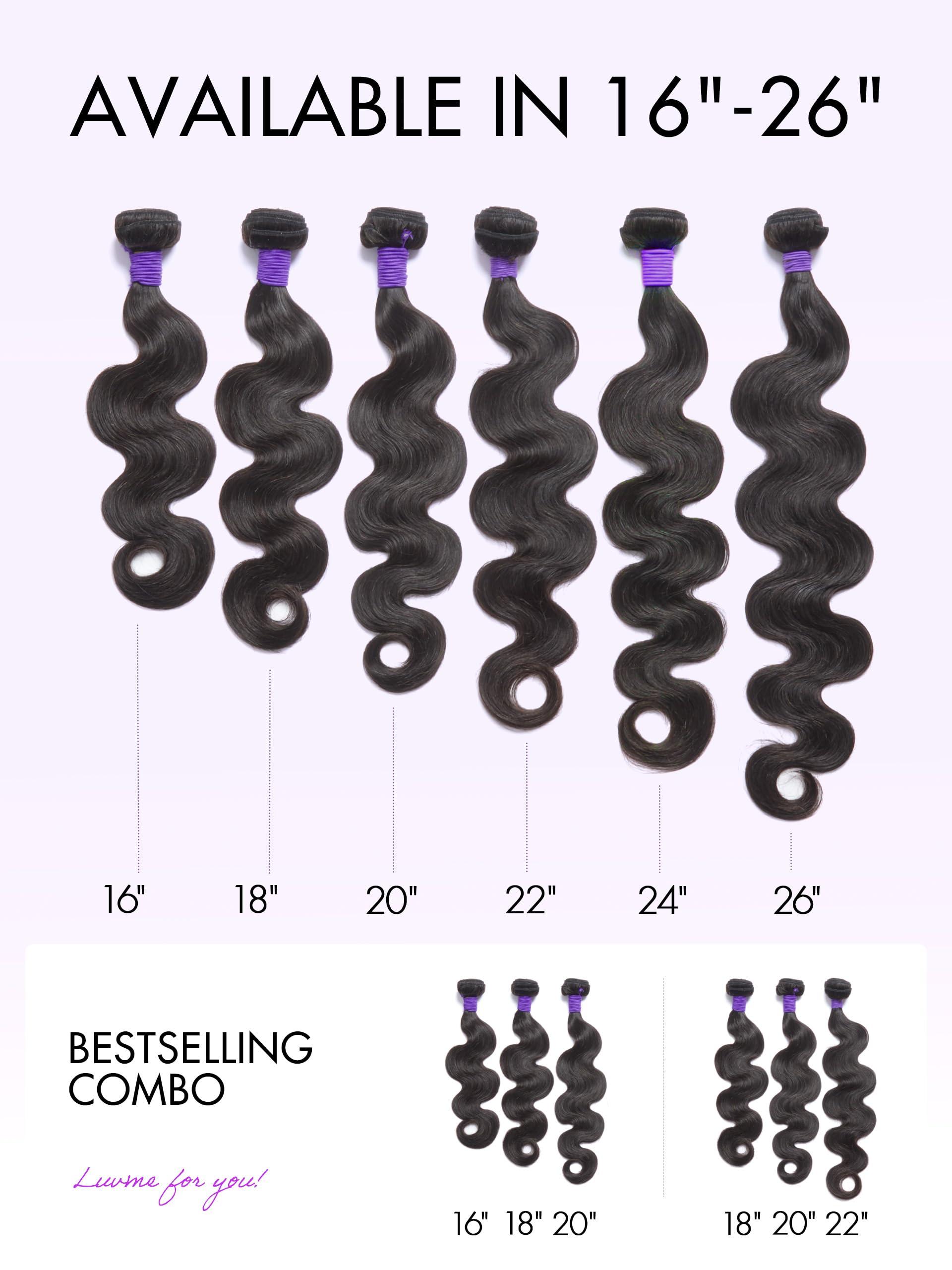LUVME LUVME Human Hair Bundles 14 16 18 Inch Body Wave Bundles Human Hair 12A 100% Unprocessed Brazilian Virgin Hair Weave 3 Bundles Deals Human Hair Natural Black