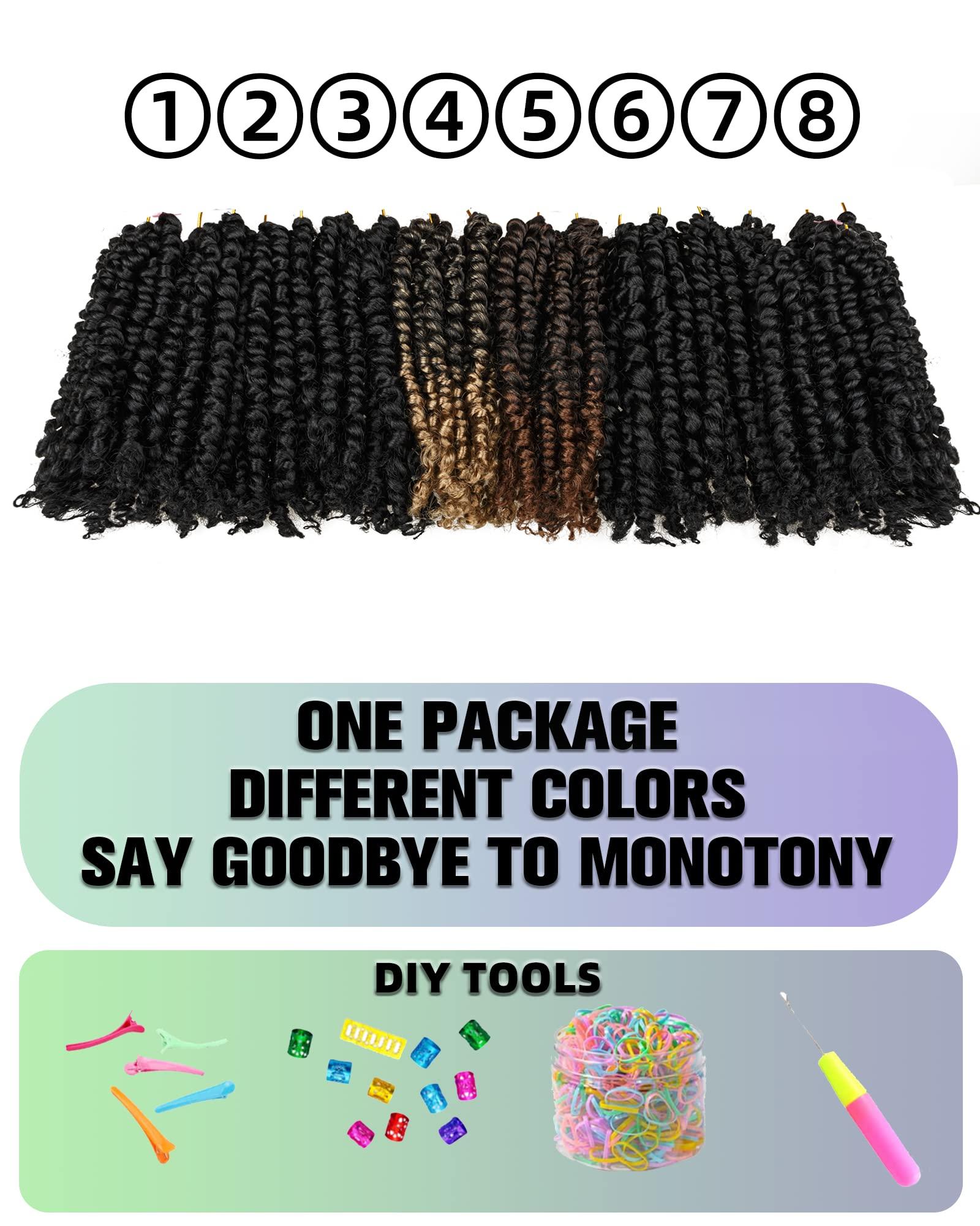youngluchi Passion Twist 8 Inch Crochet Hair-Mixed Color Combo Pack(6 packs 1B+2 packs T1B/27),Pre-twisted Pre Looped Soft & Bouncy Synthetic Braided Hair Extensions For Black Women (8 Inch-8 Packs,1B+T27)