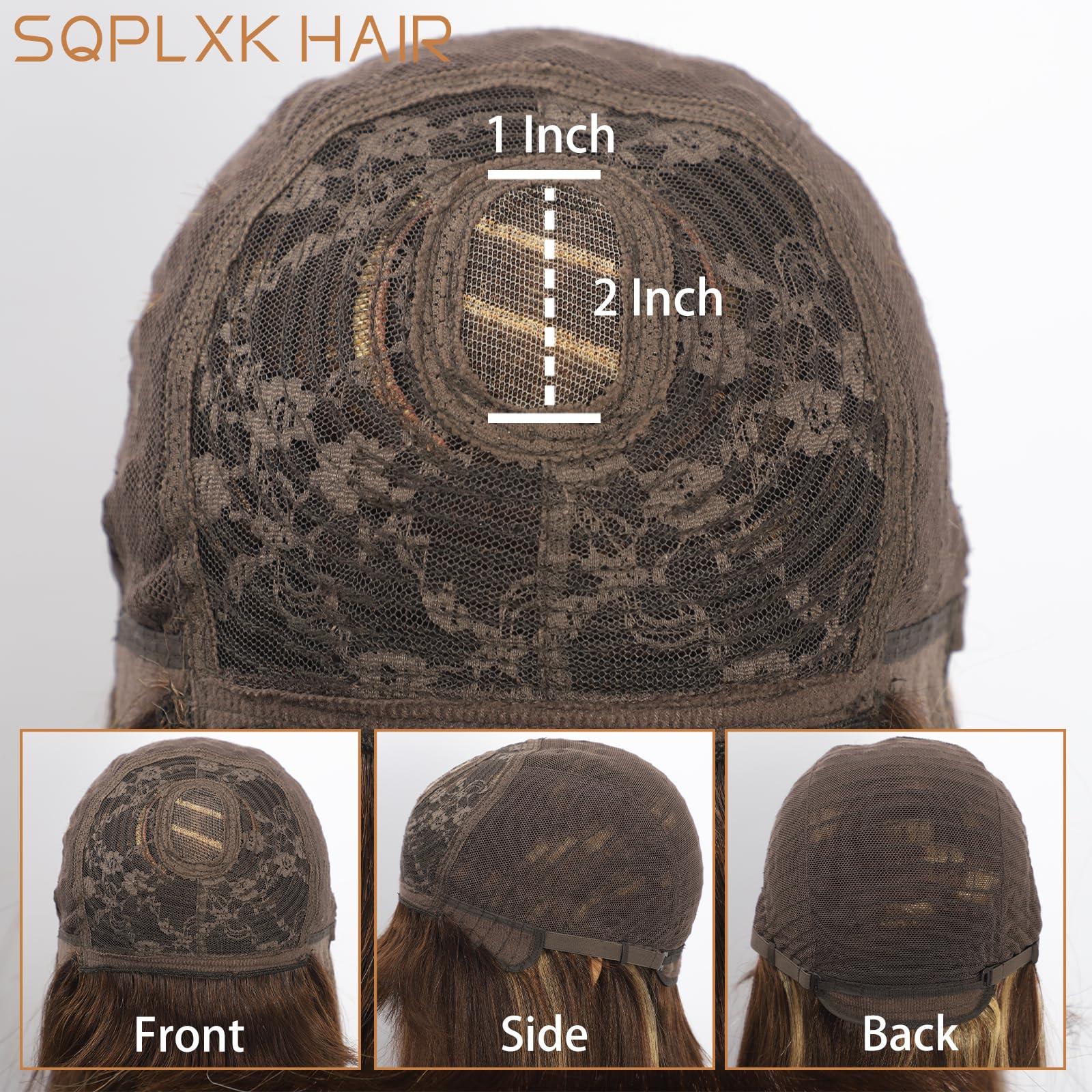 SQPLXK SQPLXK 4/27 Highlight Bob Wig with bangs Human Hair Glueless 2x1 HD Lace Coloured Bob Wig 180 Density Wear and Go Virgin Human Hair Machine Made Bob Wigs for Women 12 Inch