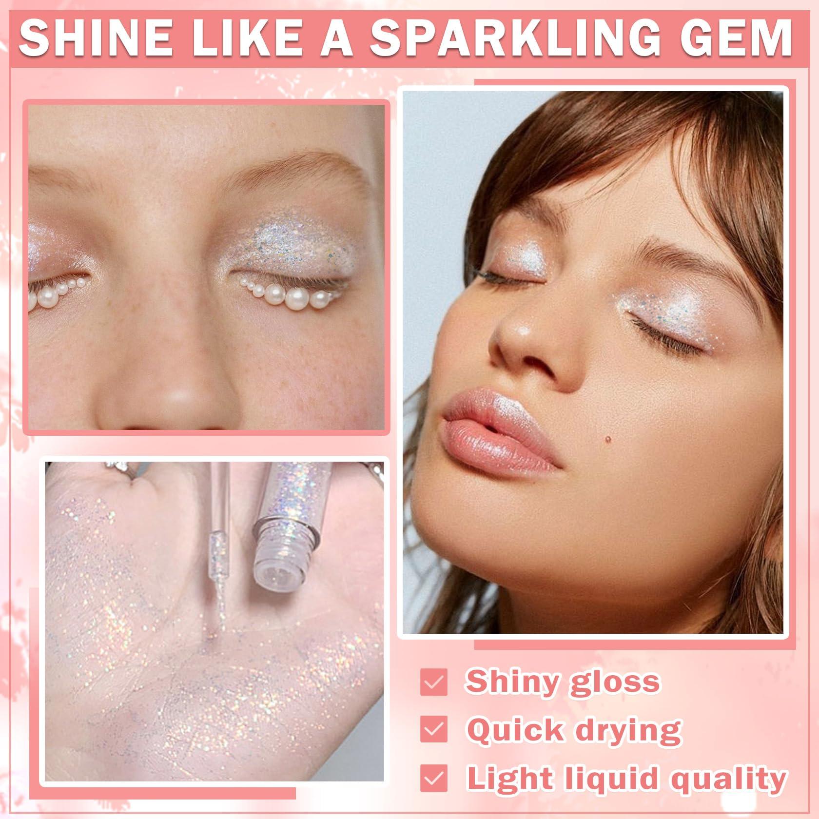 AIUEO AIUEO Liquid Glitter Eyeshadow Eyeliner Korean Eye Glitter Makeup Long Lasting Shimmer Eyeshadow Lightweight Quick Drying Face Glitter Makeup-Undersea Coral