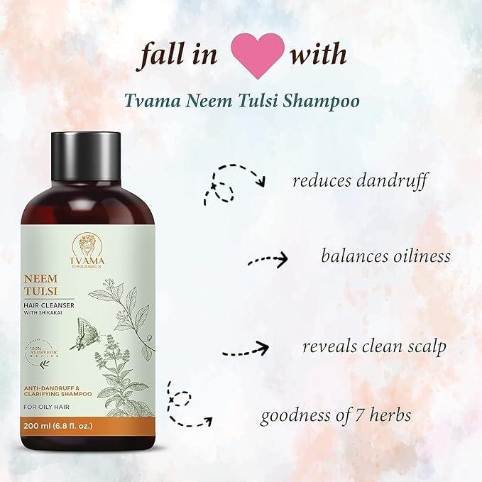 TIZER Neem Tulsi Shampoo 200ml | Methi Seeds | Oil Control Gentle Cleansing | For Oily Hair | Natural, Organic, Vegan