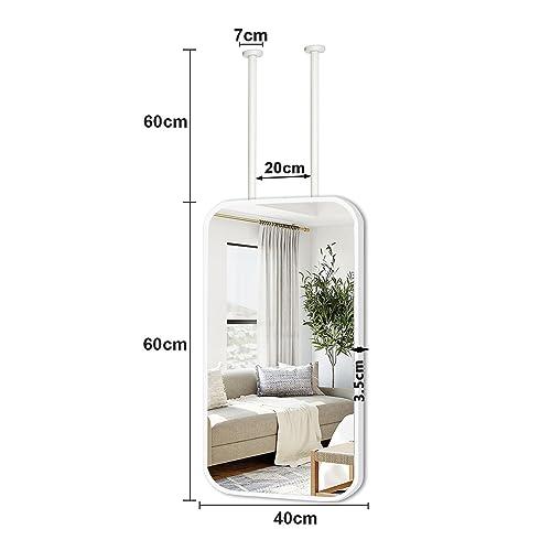 Gaommini Gaommini Ceiling Mounted Hanging Mirror Square with White Metal Frame and Double Boom, Bathroom Mirrors Large Rectangle Mirror for Vanity Makeup Shaving (Size : 40cmx60cm)