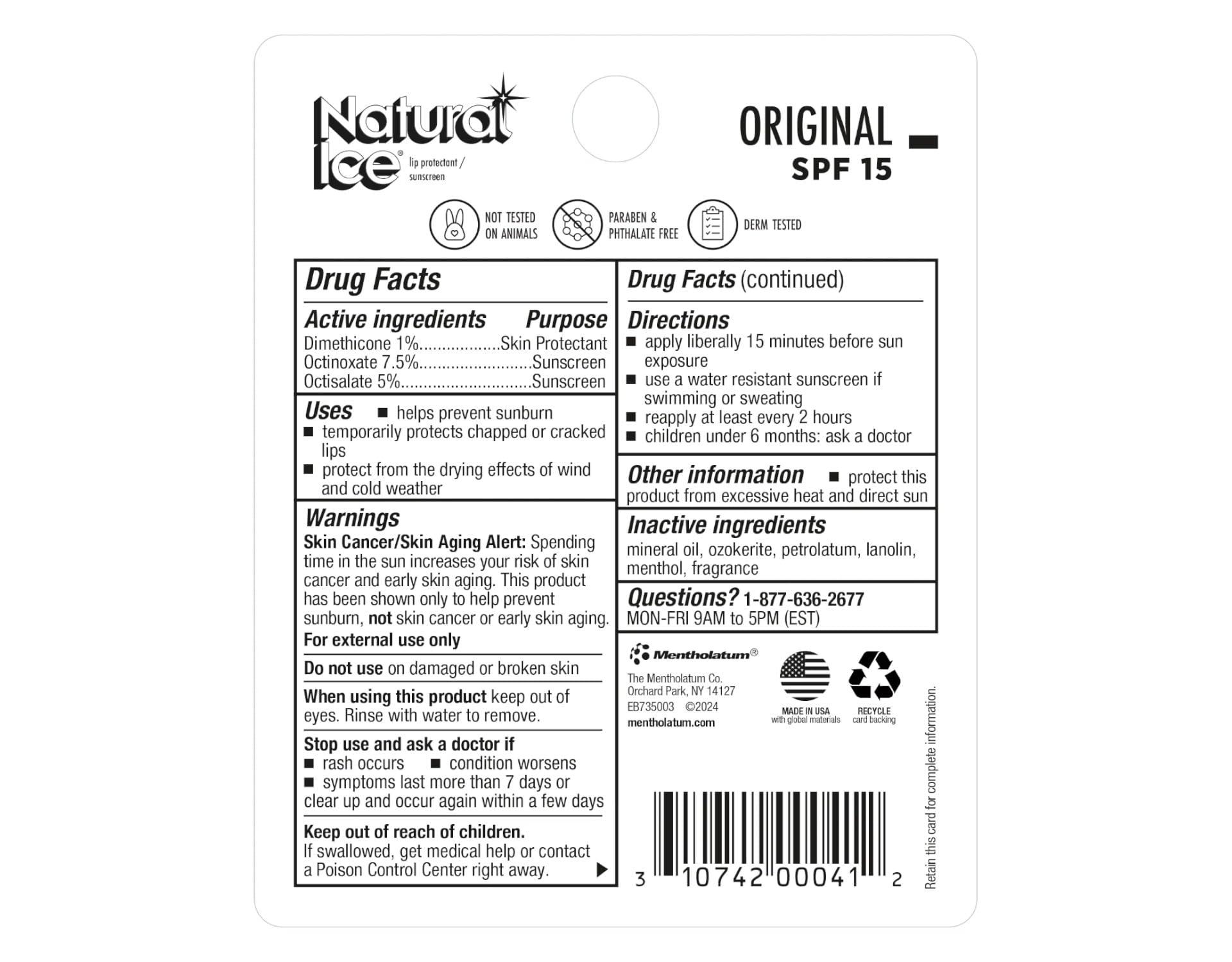 Natural Ice Mentholatum Natural Ice Medicated Lip Protectant SPF 15, Mentholatum 0.16-Ounce Tubes (Pack of 12)