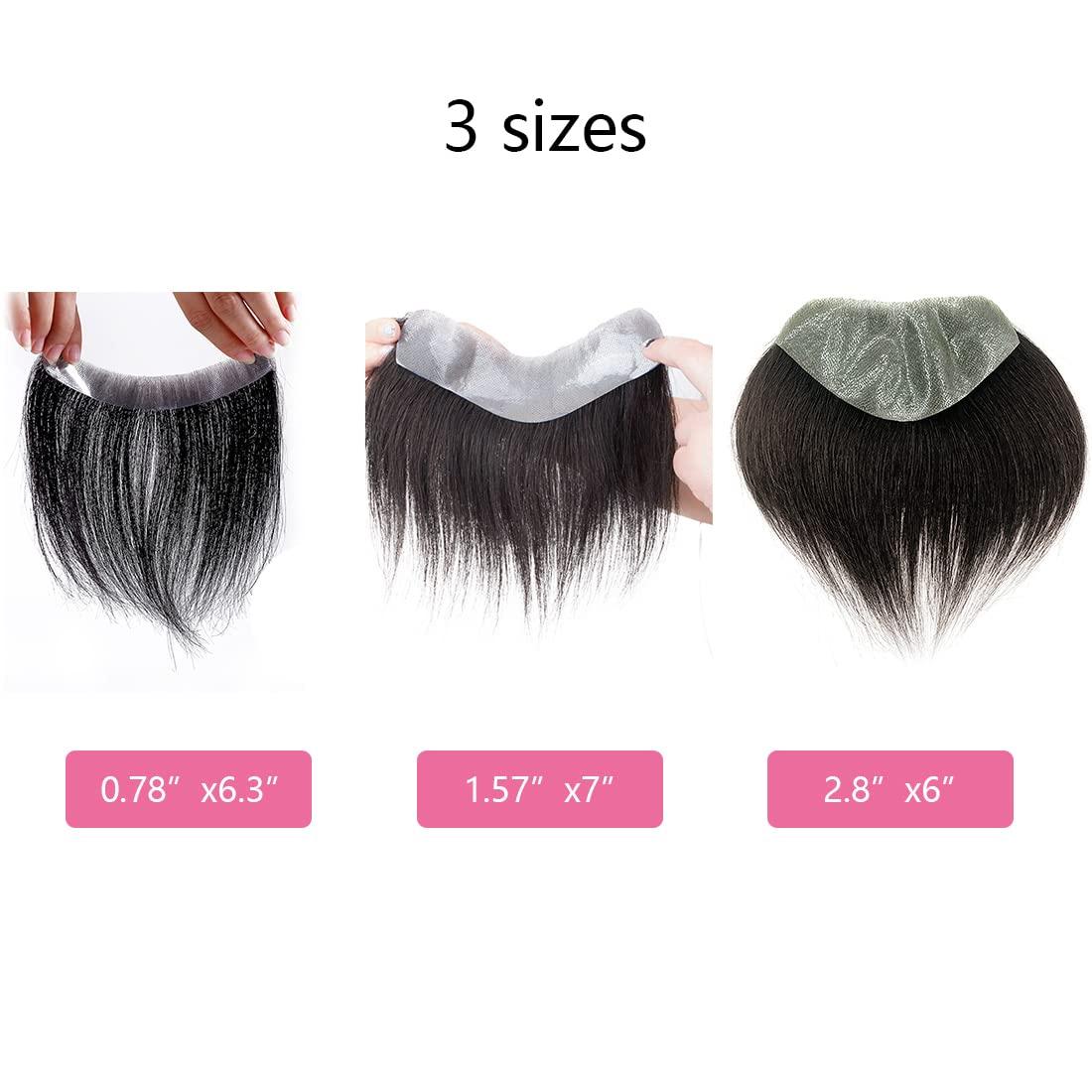 Meiverah Meiverah Frontal Hairpiece for Men Jet Black Hair Extension Hairline Loss Straight Tape in Human Hair Toppers Replacement Toupee (0.78"x6.3", Jet Black)