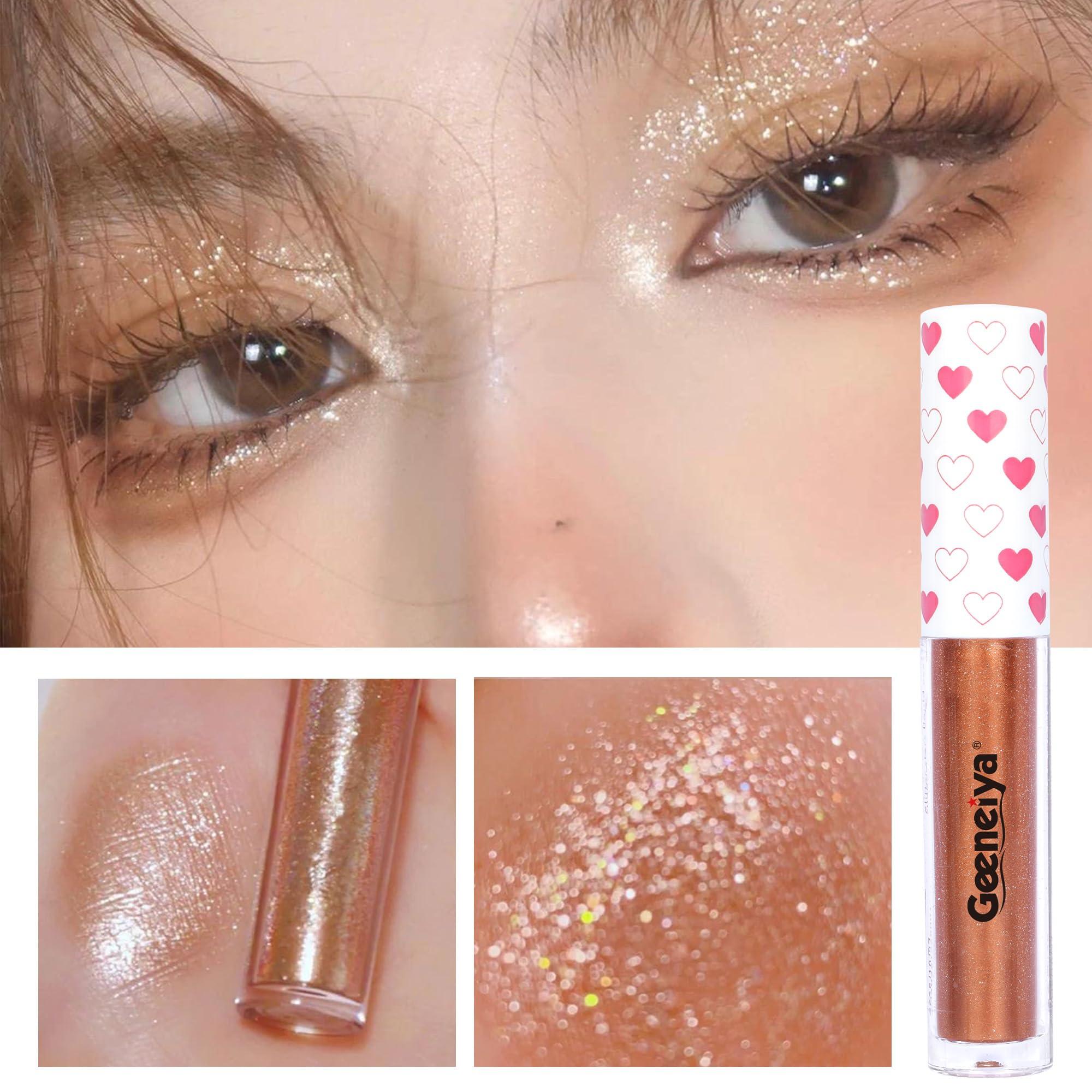 Geeneiya Geeneiya 5Pcs Liquid Glitter Eyeshadow Korean Makeup Eyeliner Bling Under Eye Shadow, Shimmer Eye Make Up Set, Long Lasting, Quick Drying and Pigmented Loose Glitter Glue for Crystals Makeup