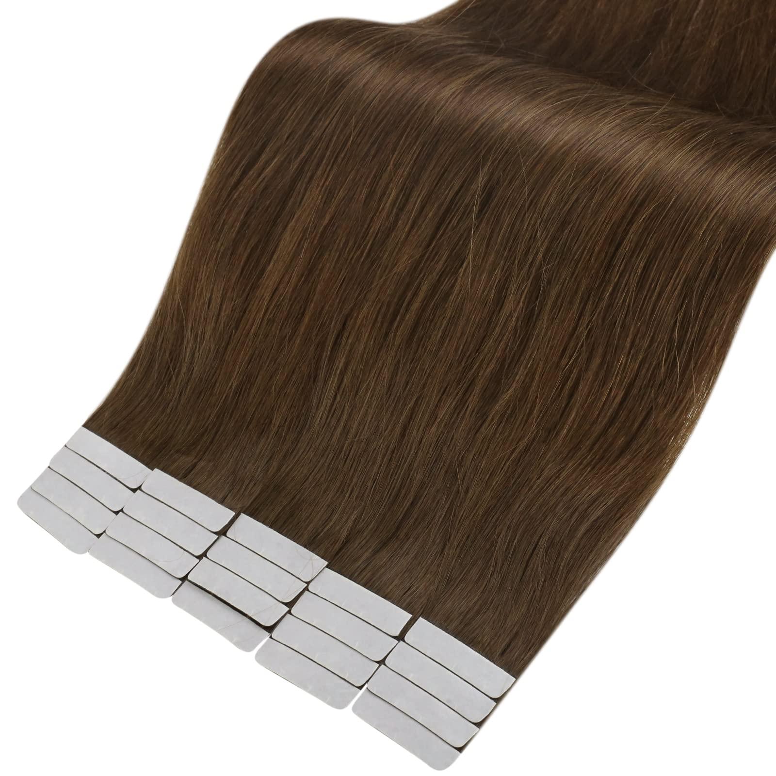 Full Shine Full Shine Invisible Tape in Hair Extensions 10 Inch Short Straight Human Hair Extensions Remy Hair 20 Pcs 30 Gram Seamless Hair Extensions Tape in 4 Medium Brown Real Human Hair for Party