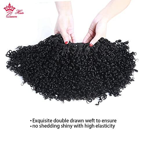 Queen Hair Double Drawn Pixie curl Brazilian Curly Hair Weave Bundles Brazilian Virgin Human Hair Weave 100% Unprocessed Hair Weft Extensions Natural Black Color Queen Hair Products (14 14 16 16inch, Natural Color(1B))