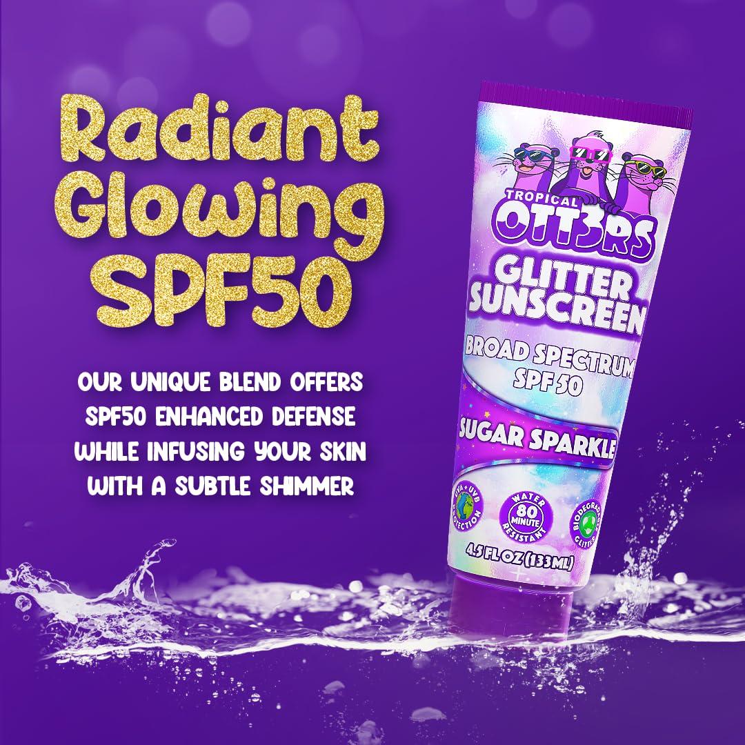TROPICAL OTT3RS Glitter Sunscreen SPF 50 Lotion 4.5oz - Sparkle Sunscreen - Shimmer Sunscreen - Colored Sunscreen for Kids & Women - UVA/UVB Sunshine Protection + 80 Min Water Resistant - (Scented) (USA Made)