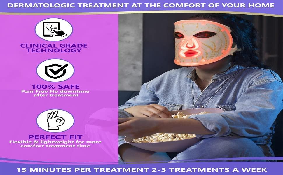 Dermal-Tech Dermal-Tech Light Therapy Face Mask Rejuvenation FDA Cleared PDT LED Facial Red Light Therapy Face & Neck Lift & Tightening Machine, Anti Aging, Dark Spot Remover Device (Flexible Silicom)