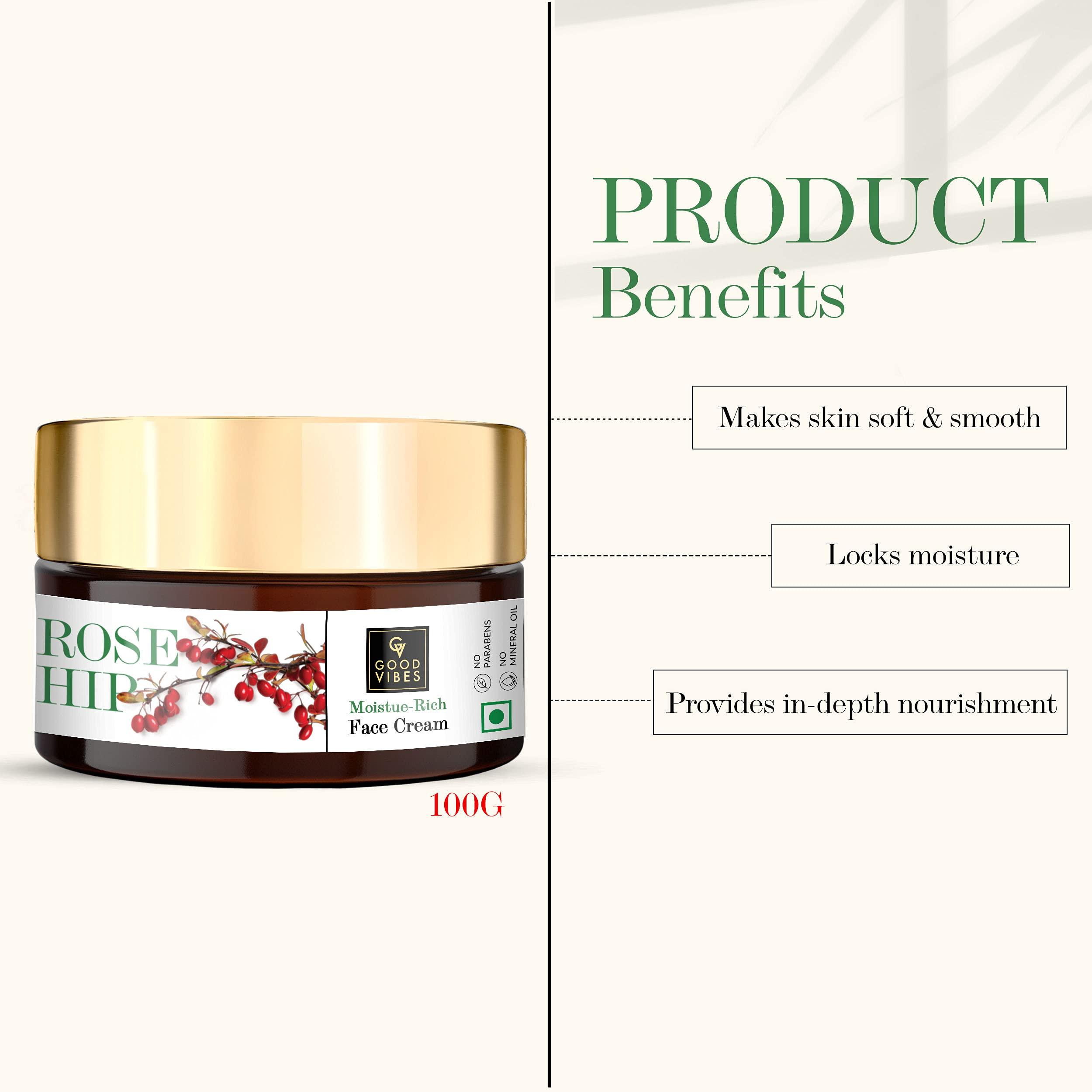 Good Vibes Good Vibes Rosehip Moisture-Rich Face Cream - 100 g - Softening and Nourishing for Dry, Dull and Uneven Skin