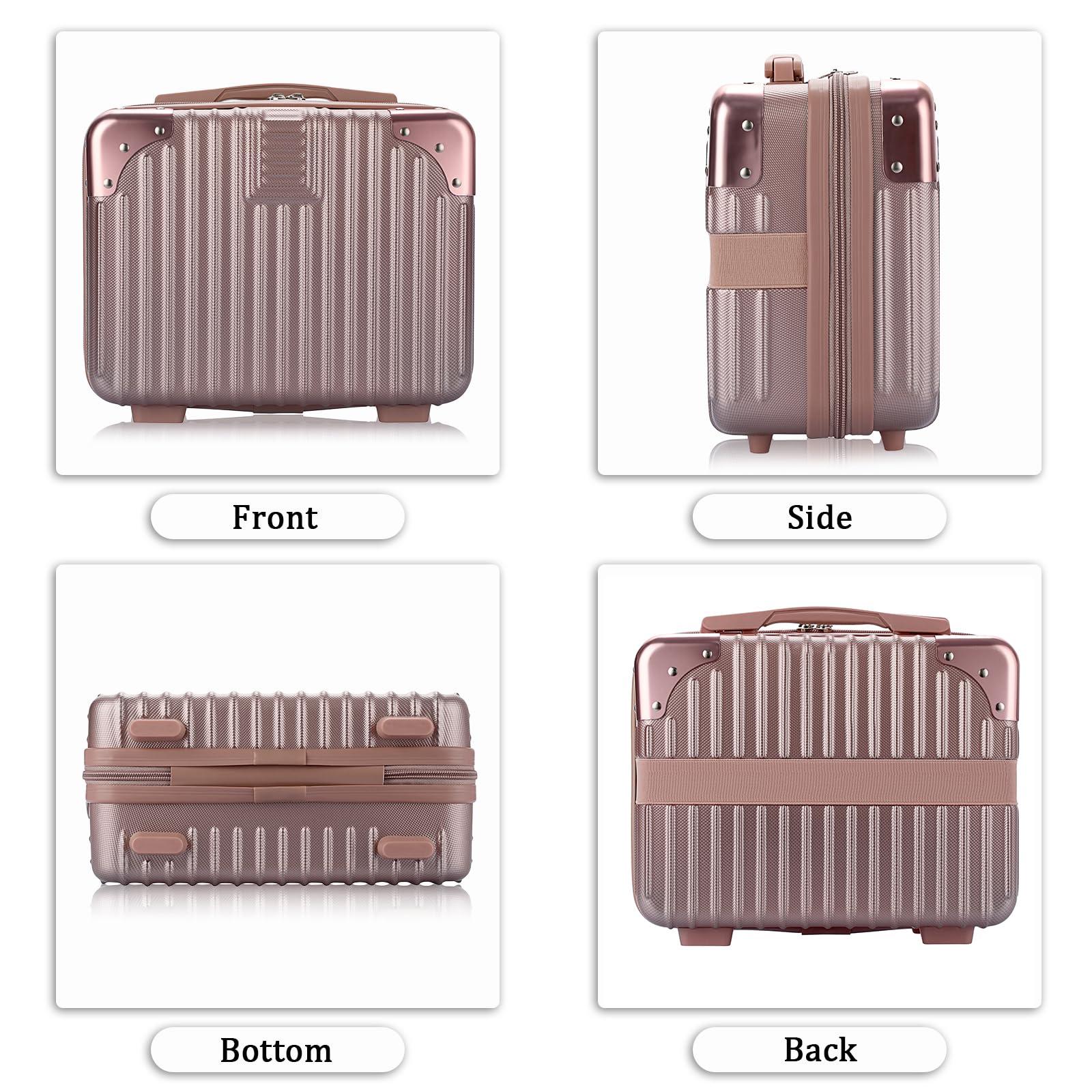 BSTKEY BSTKEY Portable Hard Shell Cosmetic Travel Case, Small Travel Hand Luggage with Elastic Band, Mini ABS Carrying Makeup Case Suitcase, Rose Gold