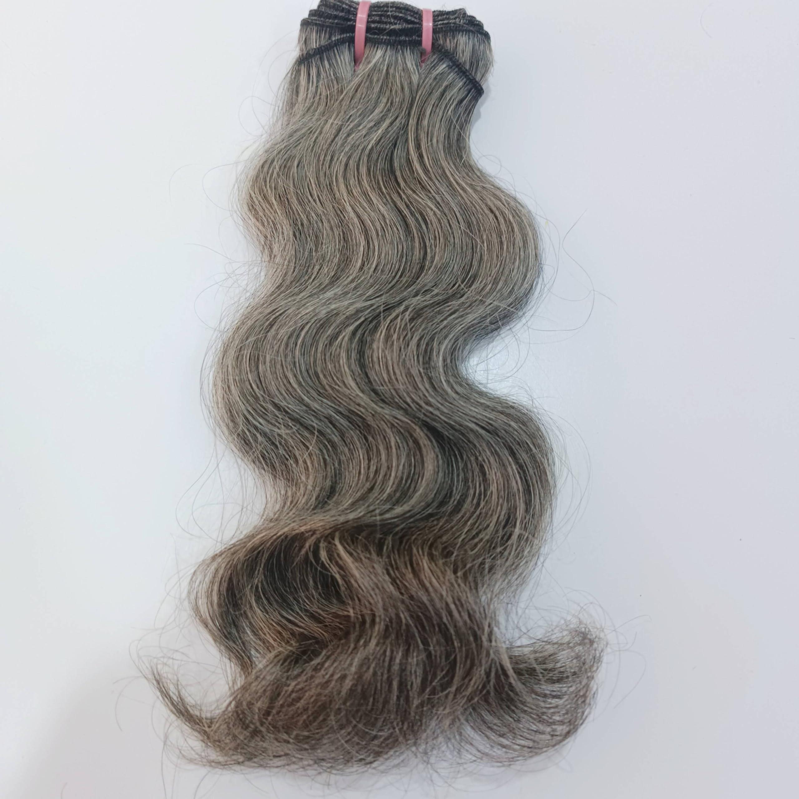 Generic Raw unprocessed Grey - Salt and Pepper Indian Wavy Human Hair Extensions - Remy Human Hair Extensions Single Donor Bundle (100 grams - 3.5 oz) (18 Inches)